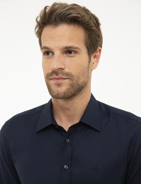 Lacivert Slim Fit Armürlü Gömlek - 50209658023