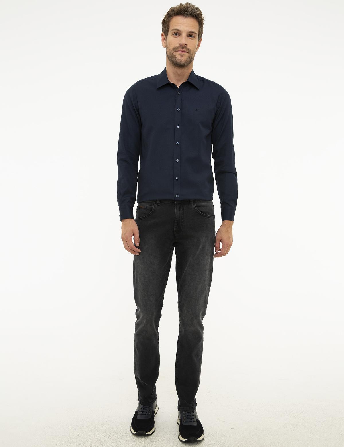 Lacivert Slim Fit Armürlü Gömlek - 50209658023