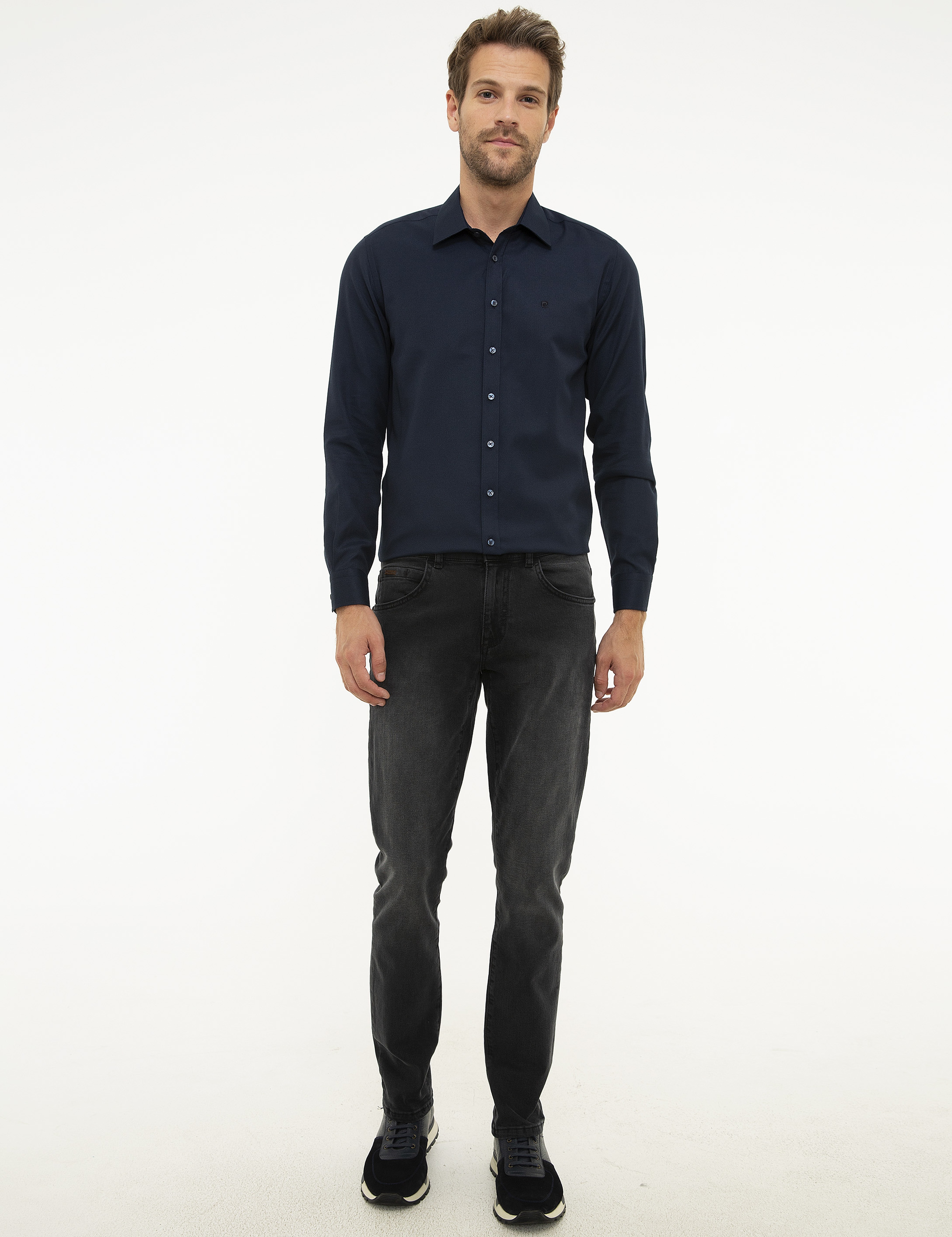 Lacivert Slim Fit Armürlü Gömlek - Image 4