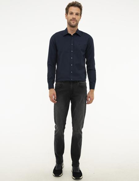 Lacivert Slim Fit Armürlü Gömlek - 50209658023