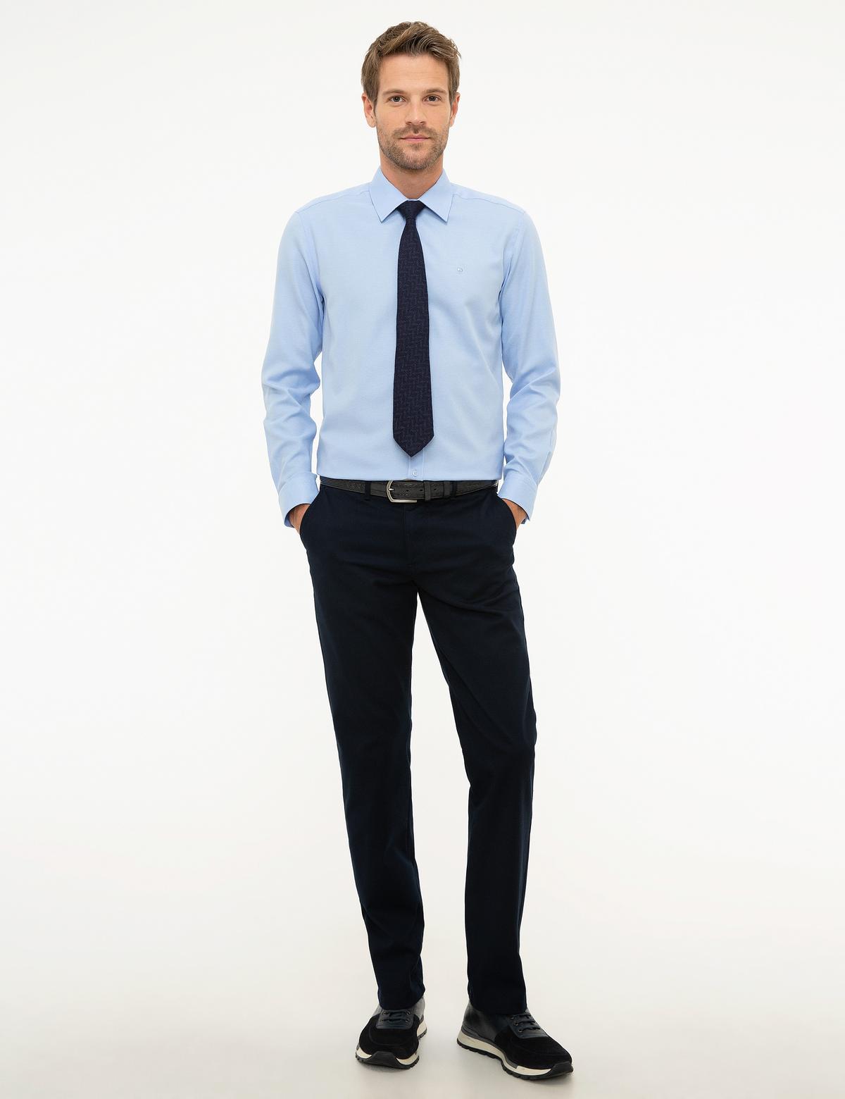 Açık Mavi Slim Fit Armürlü Gömlek - 50209658014