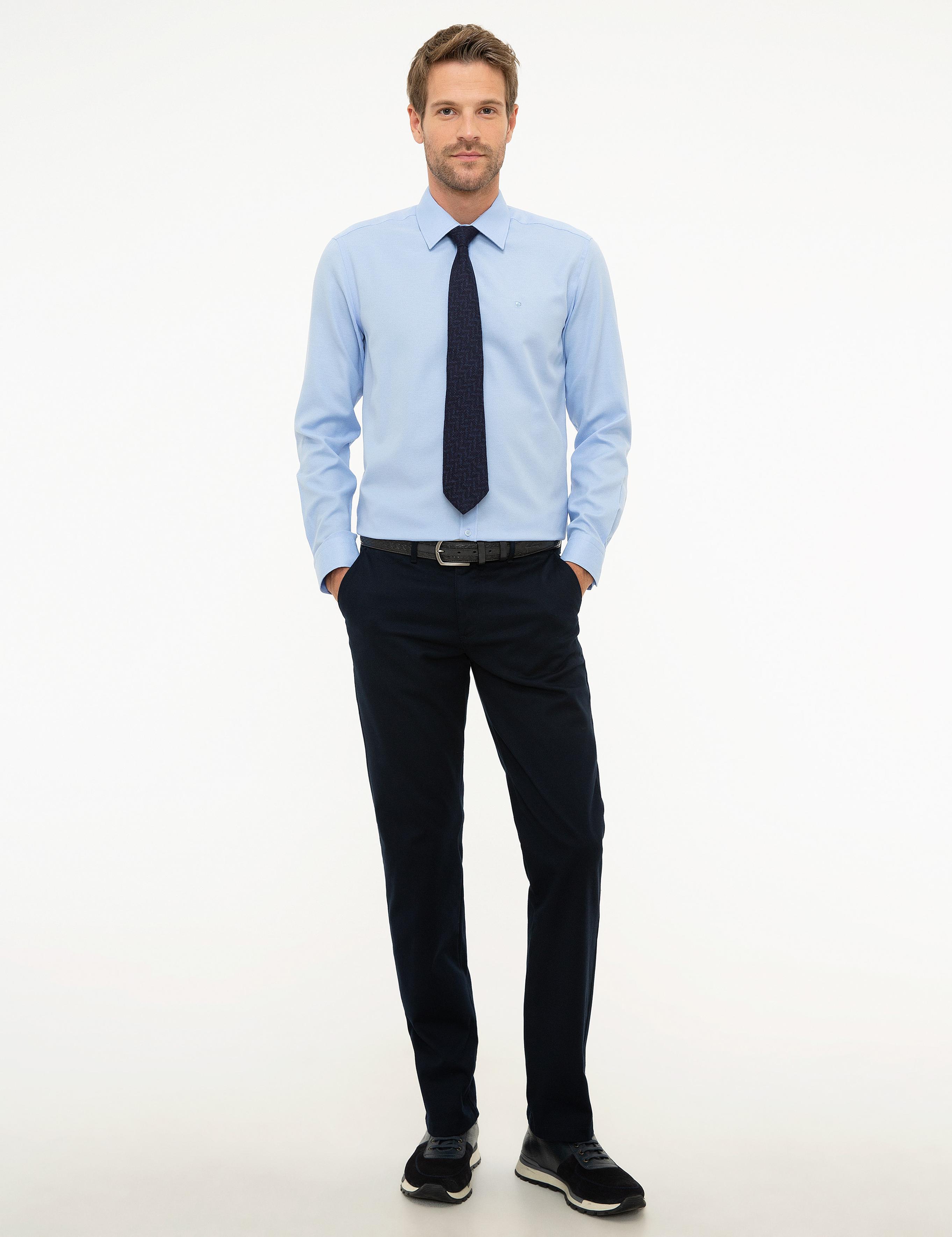 Açık Mavi Slim Fit Armürlü Gömlek