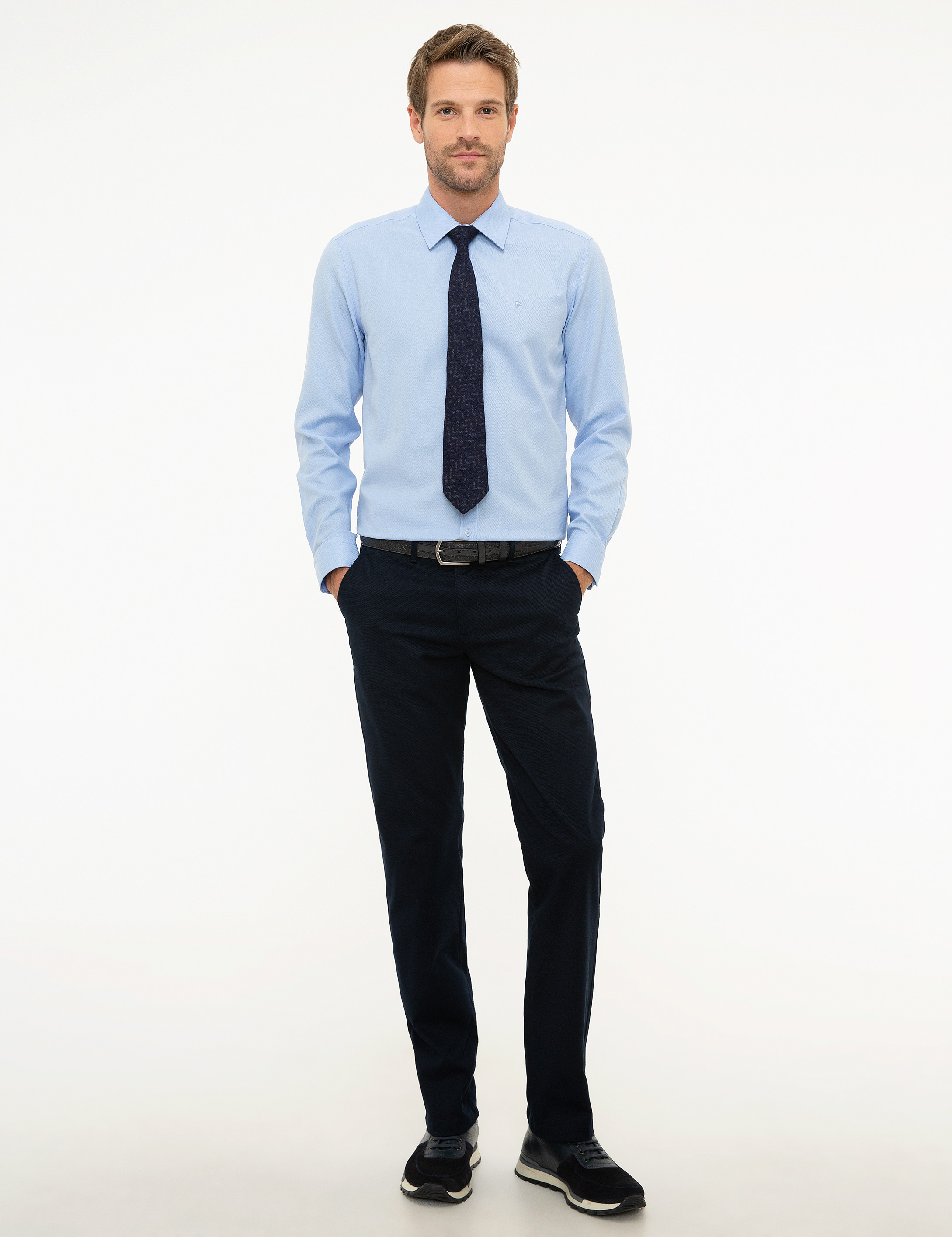 Açık Mavi Slim Fit Armürlü Gömlek - Image 4