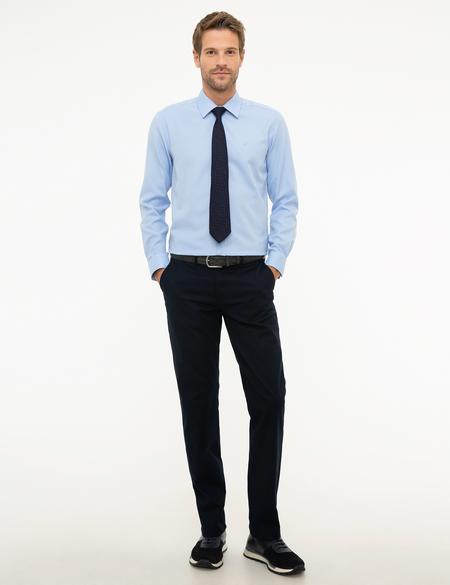 Açık Mavi Slim Fit Armürlü Gömlek - 50209658014