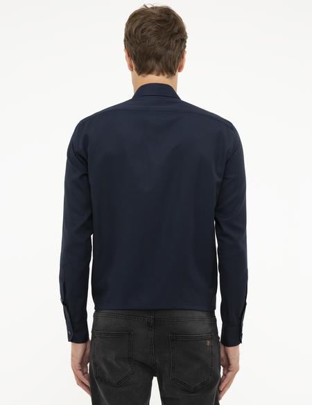 Lacivert Slim Fit Armürlü Gömlek - 50209658023
