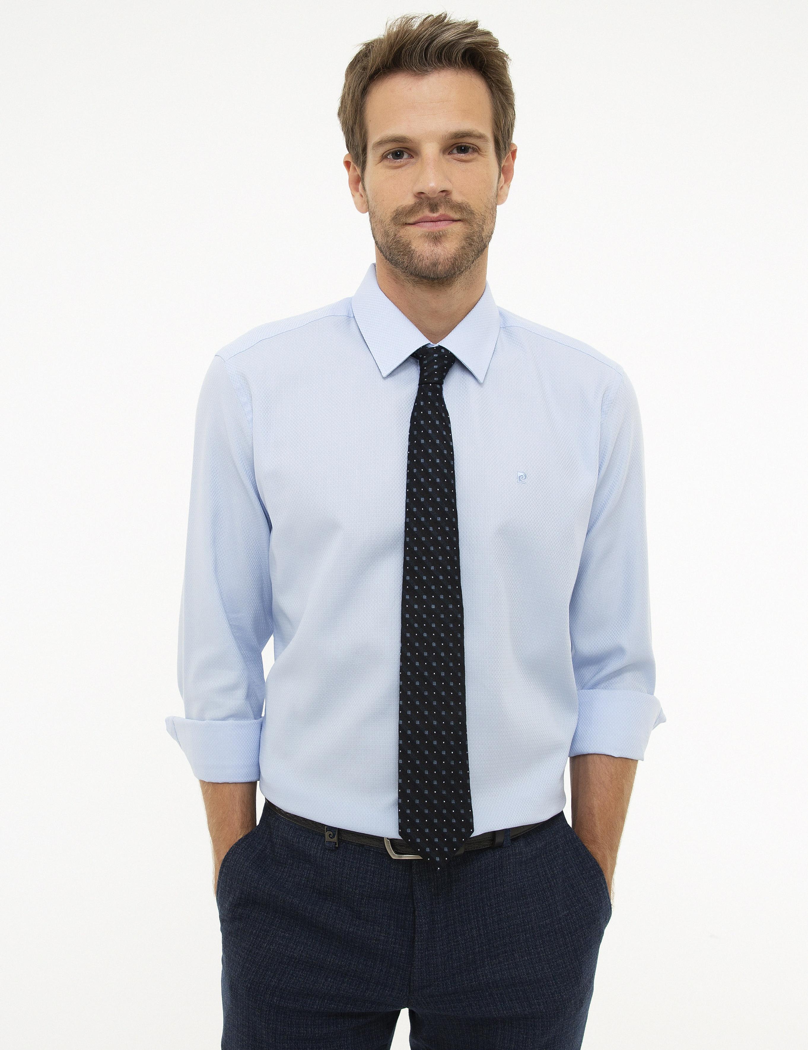 Açık Mavi Regular Fit Armürlü Gömlek