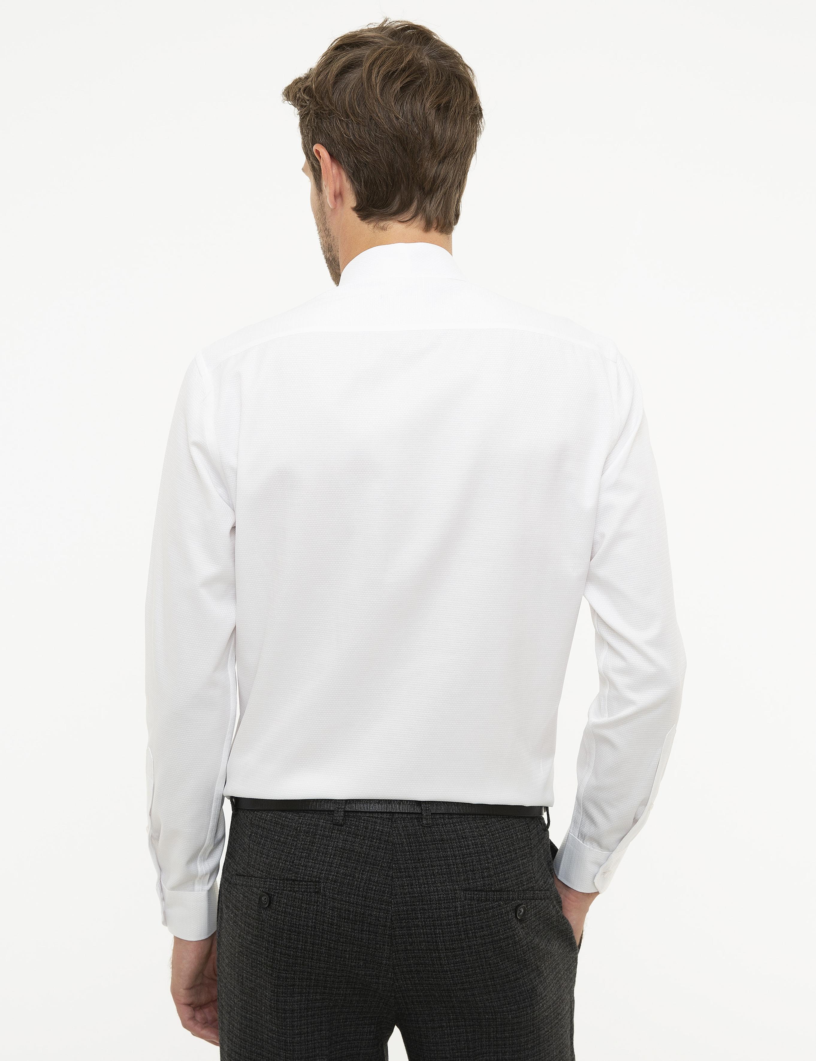 Beyaz Slim Fit Armürlü Gömlek