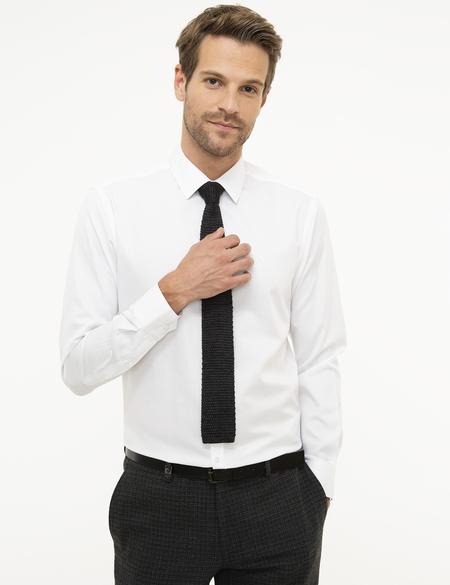 Beyaz Slim Fit Armürlü Gömlek - 50209666005