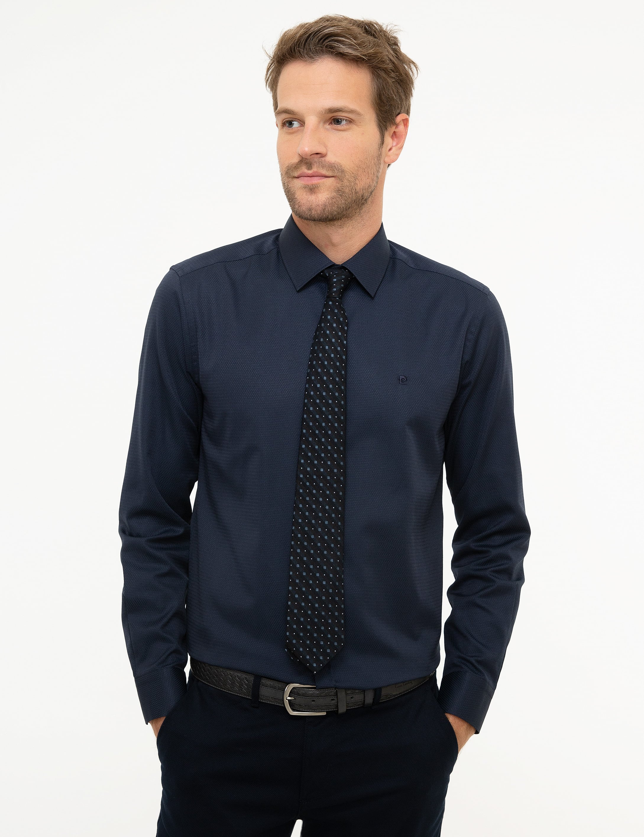 Lacivert Slim Fit Uzun Kollu Gömlek