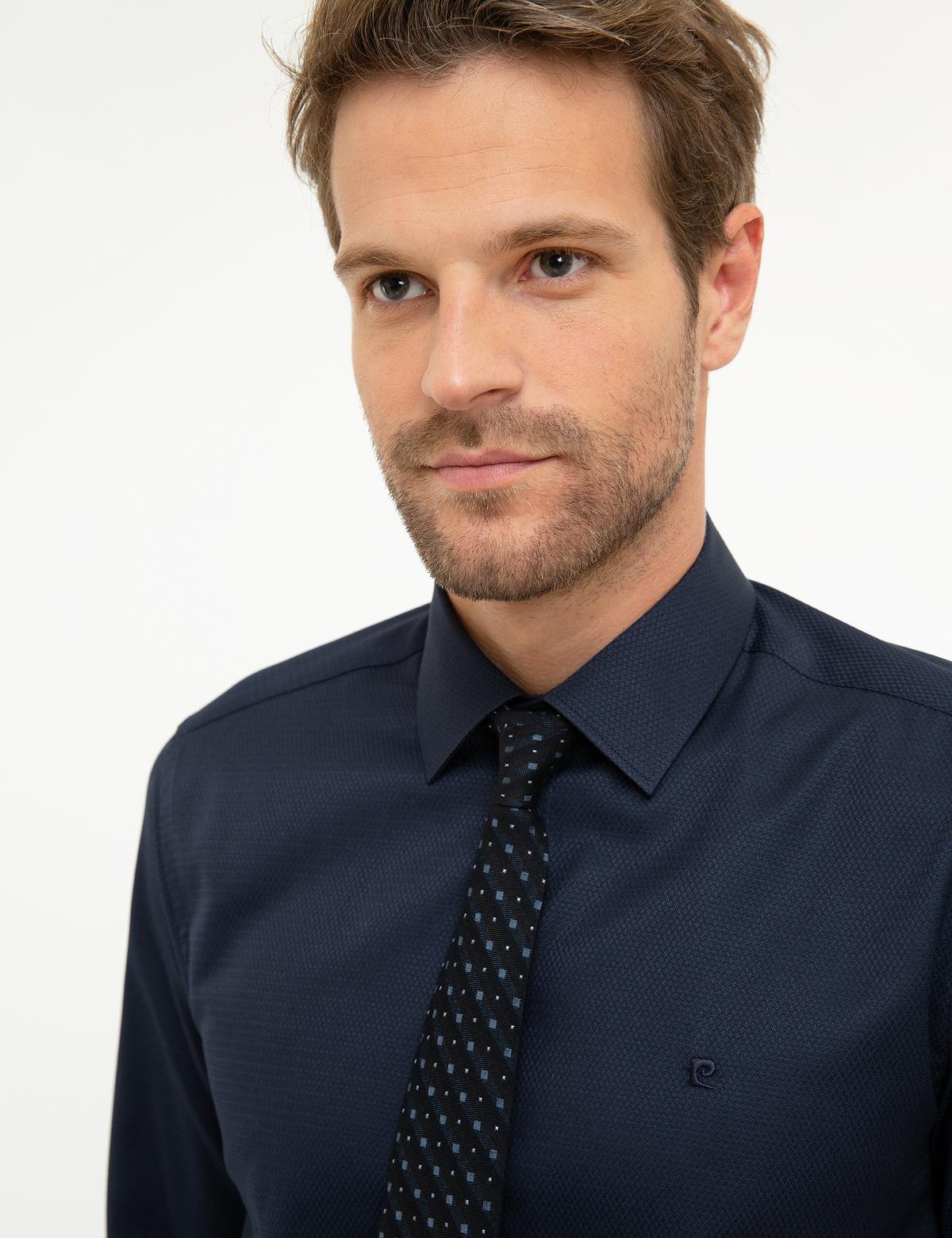 Lacivert Slim Fit Armürlü Gömlek - 50209666014