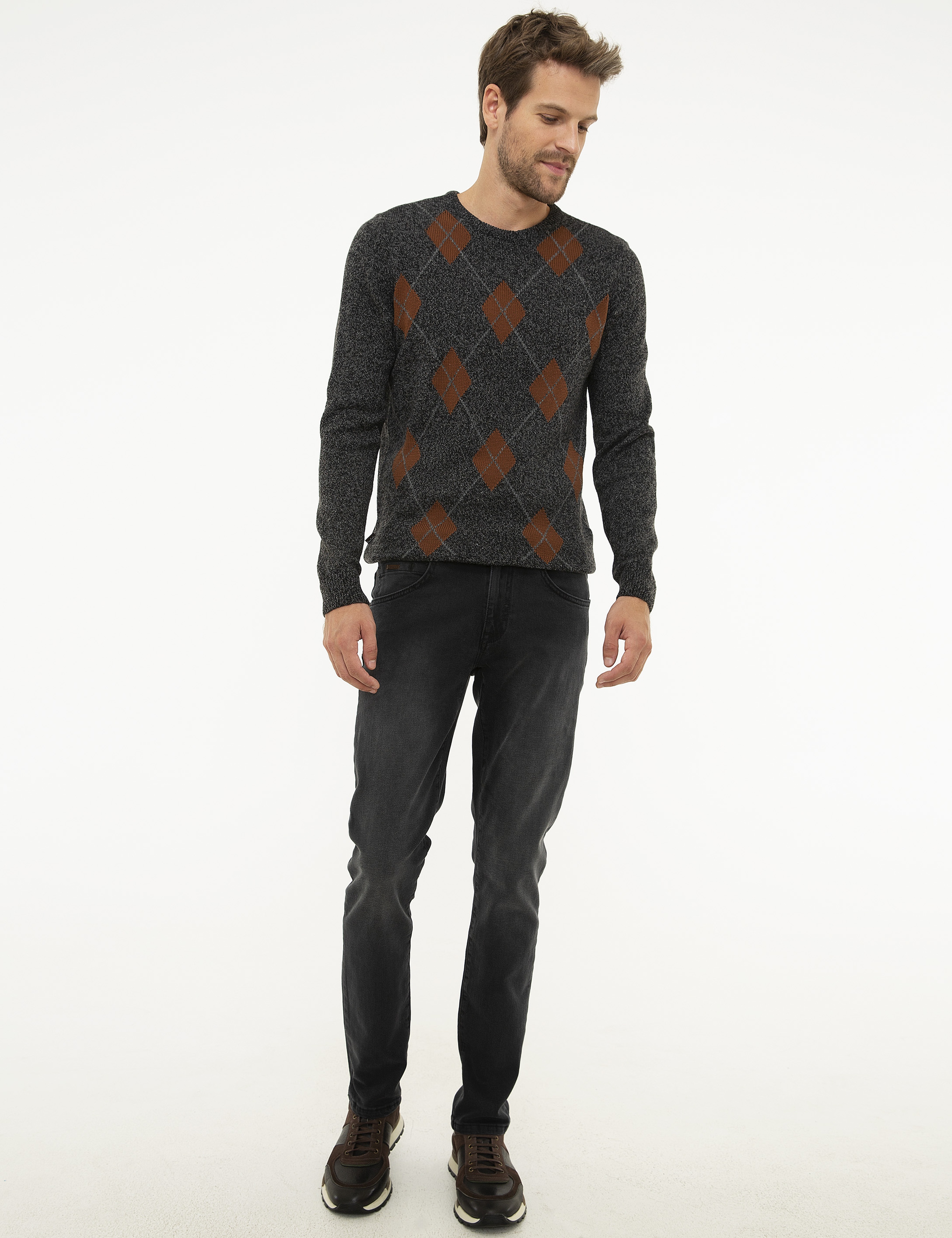 Antrasit Slim Fit Denim Pantolon - Image 1