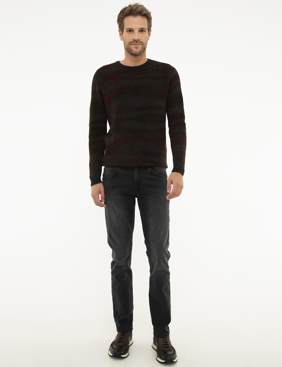 Bordo Slim Fit Bisiklet Yaka Triko Kazak - 50211593006