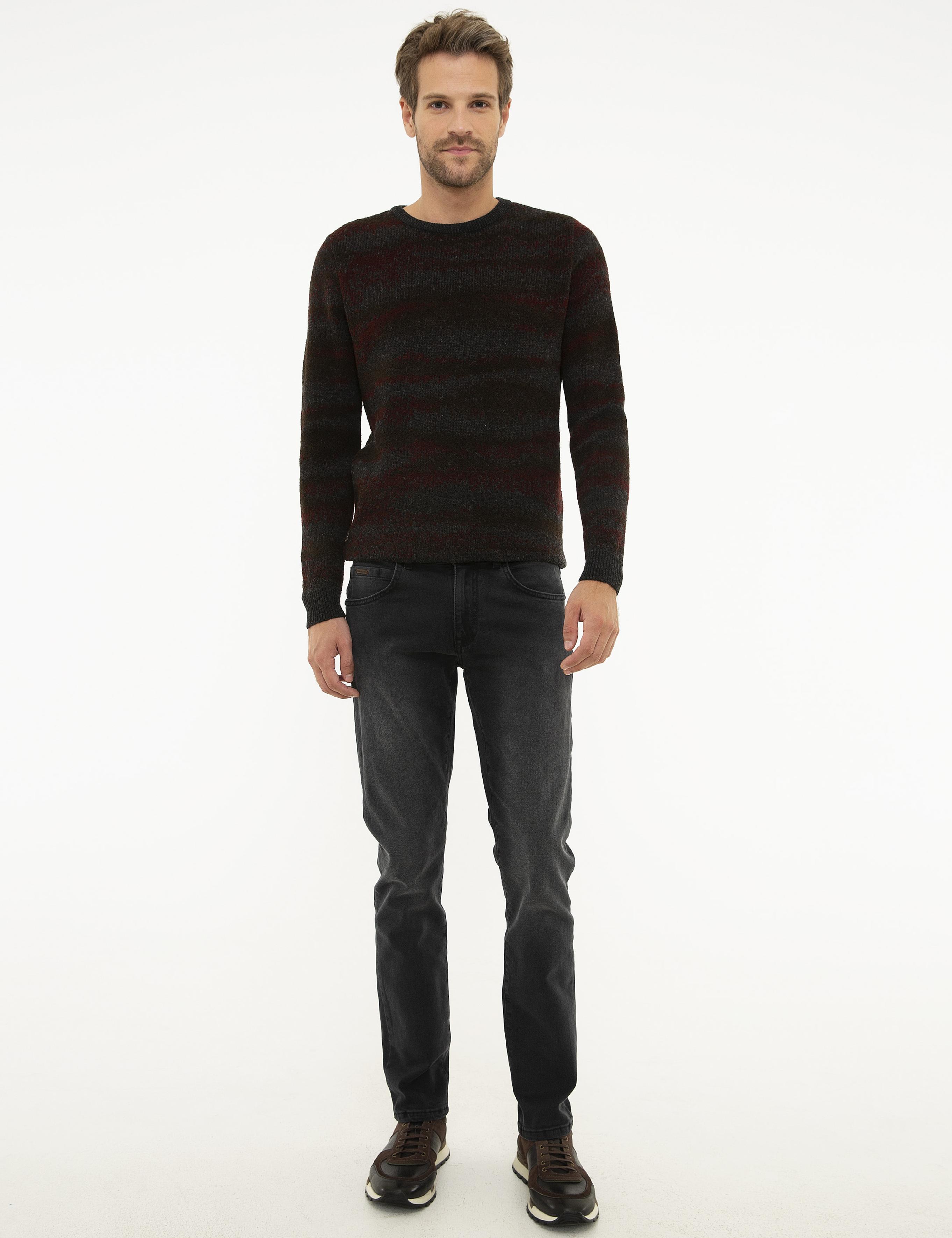 Bordo Slim Fit Bisiklet Yaka Triko Kazak