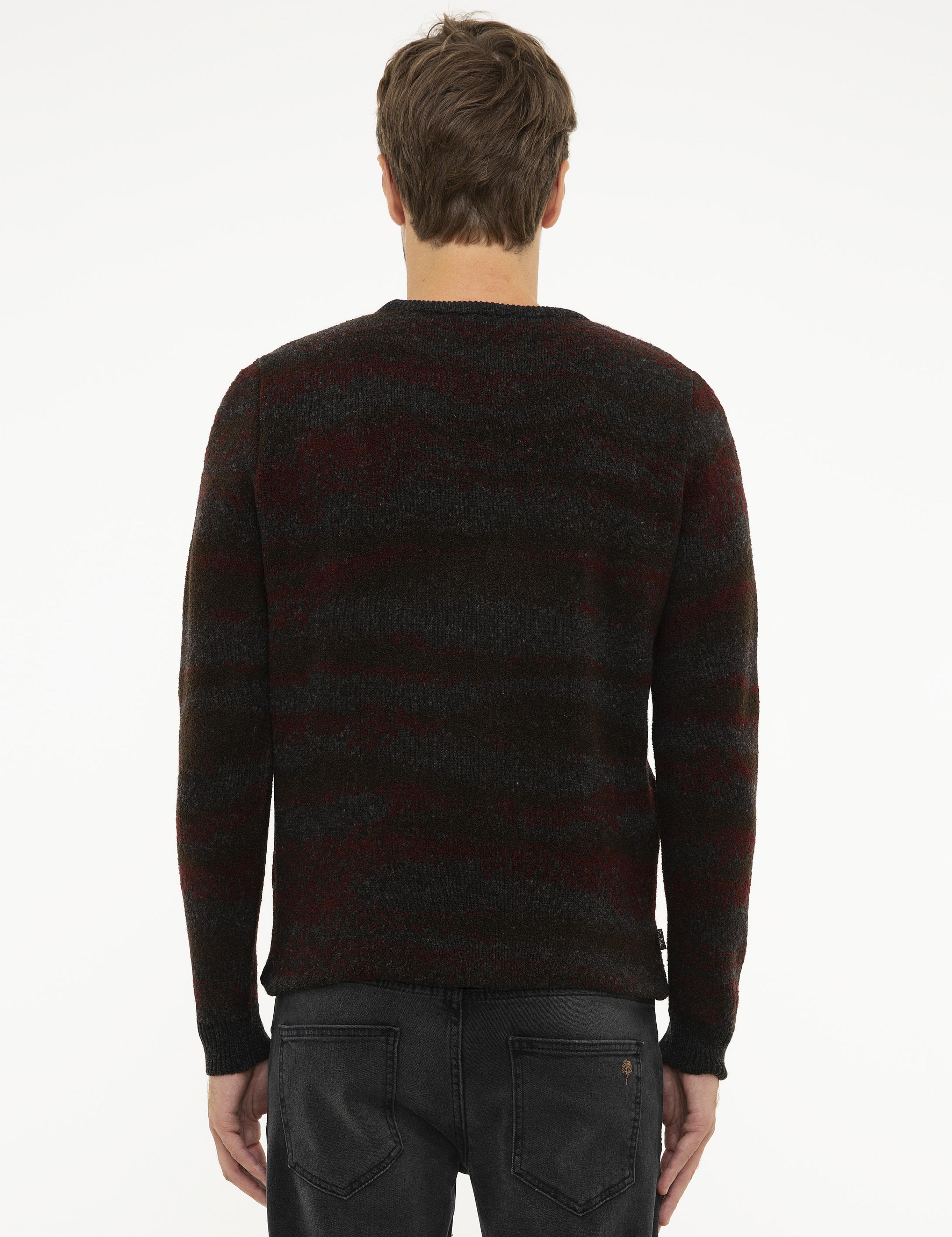 Bordo Slim Fit Bisiklet Yaka Triko Kazak