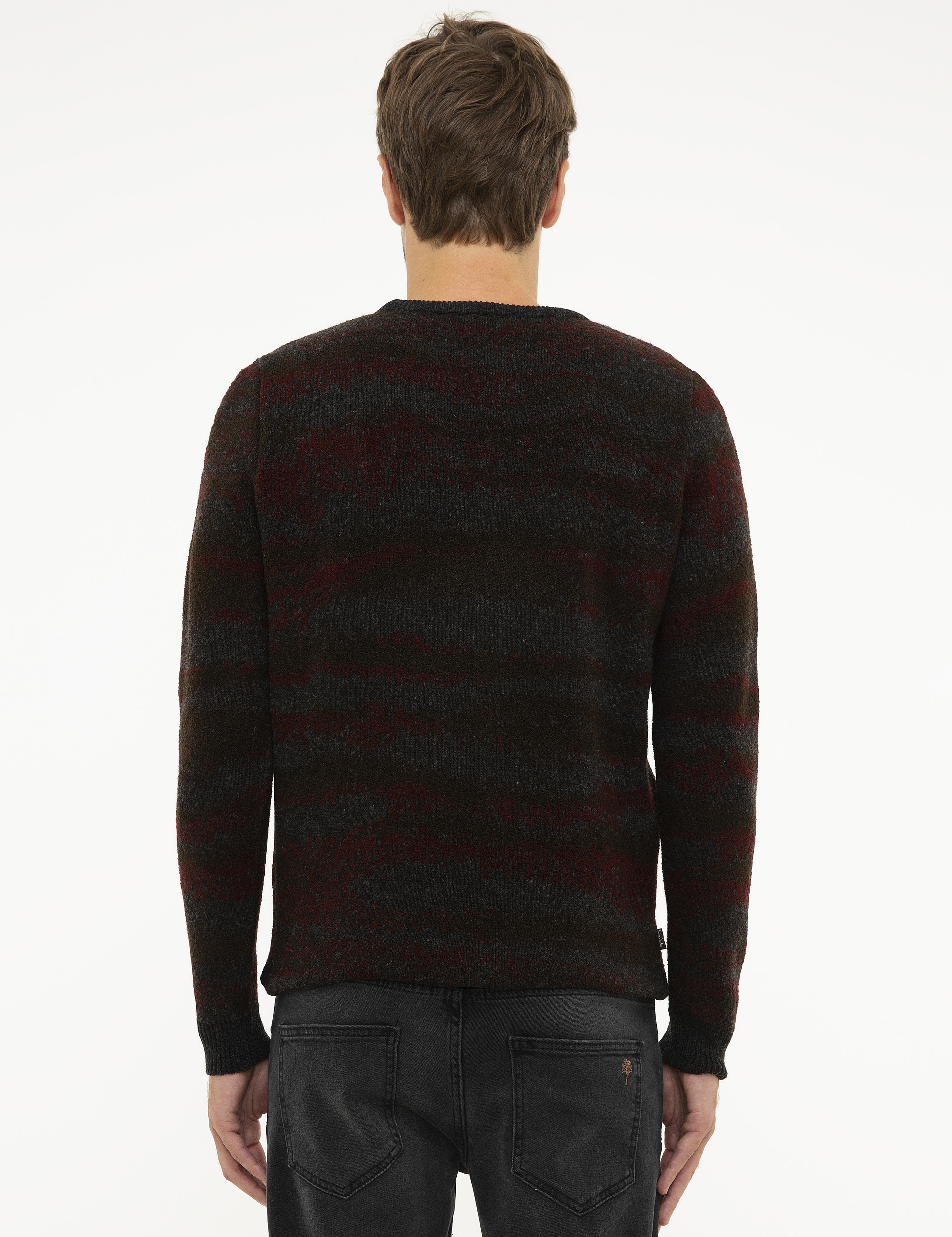 Bordo Slim Fit Bisiklet Yaka Triko Kazak - Image 4