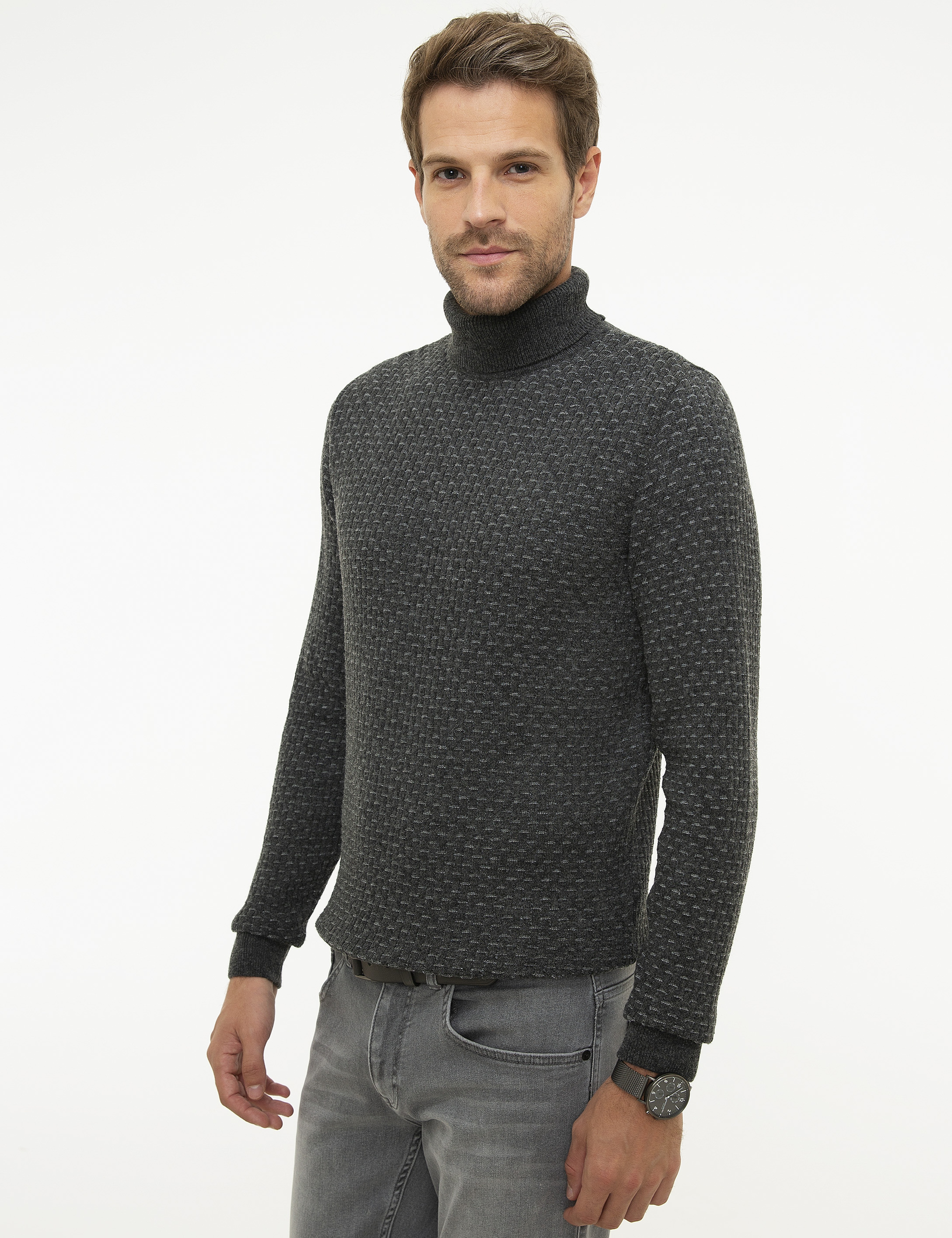 Açık Gri Slim Fit Kazak