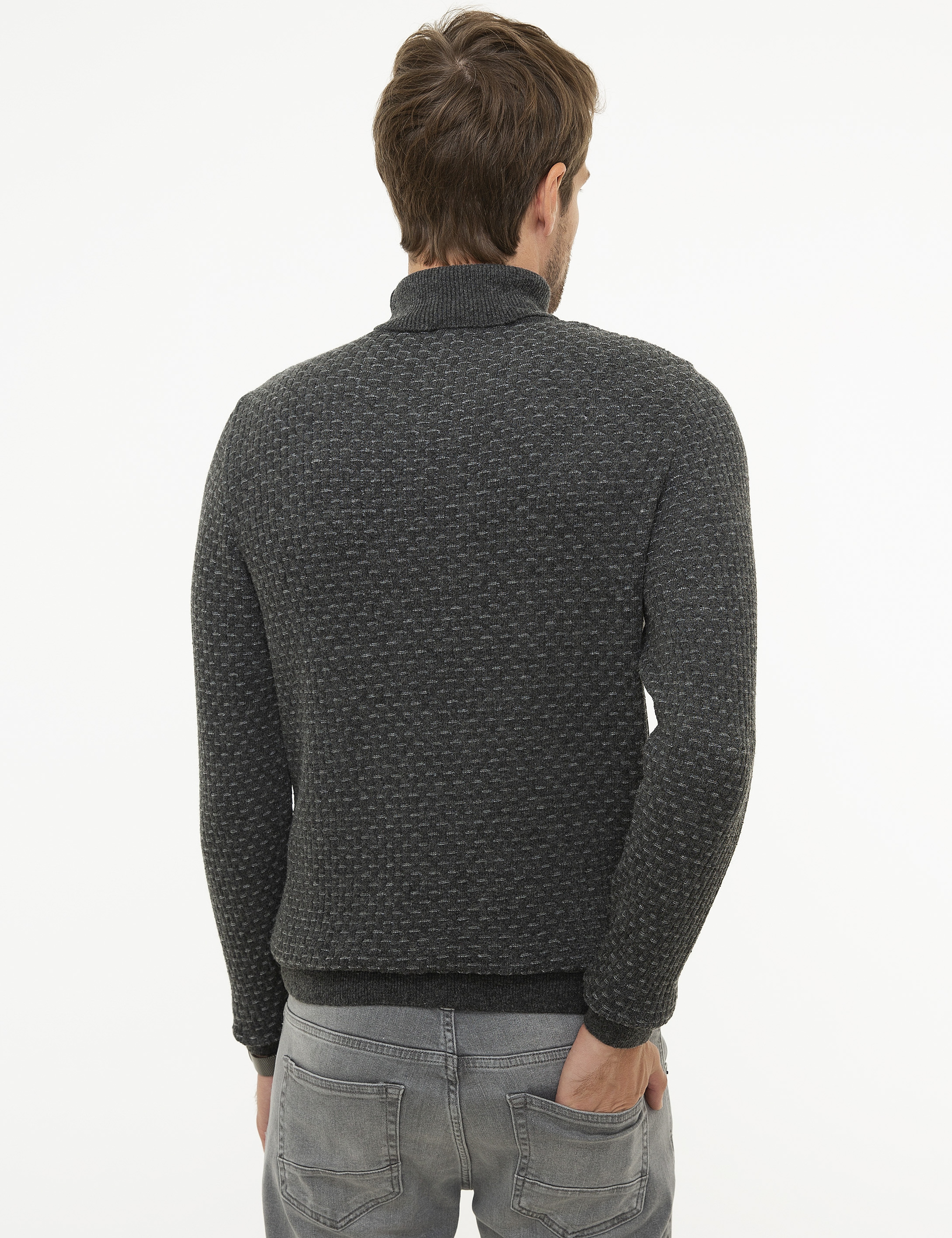 Açık Gri Slim Fit Kazak - Image 4