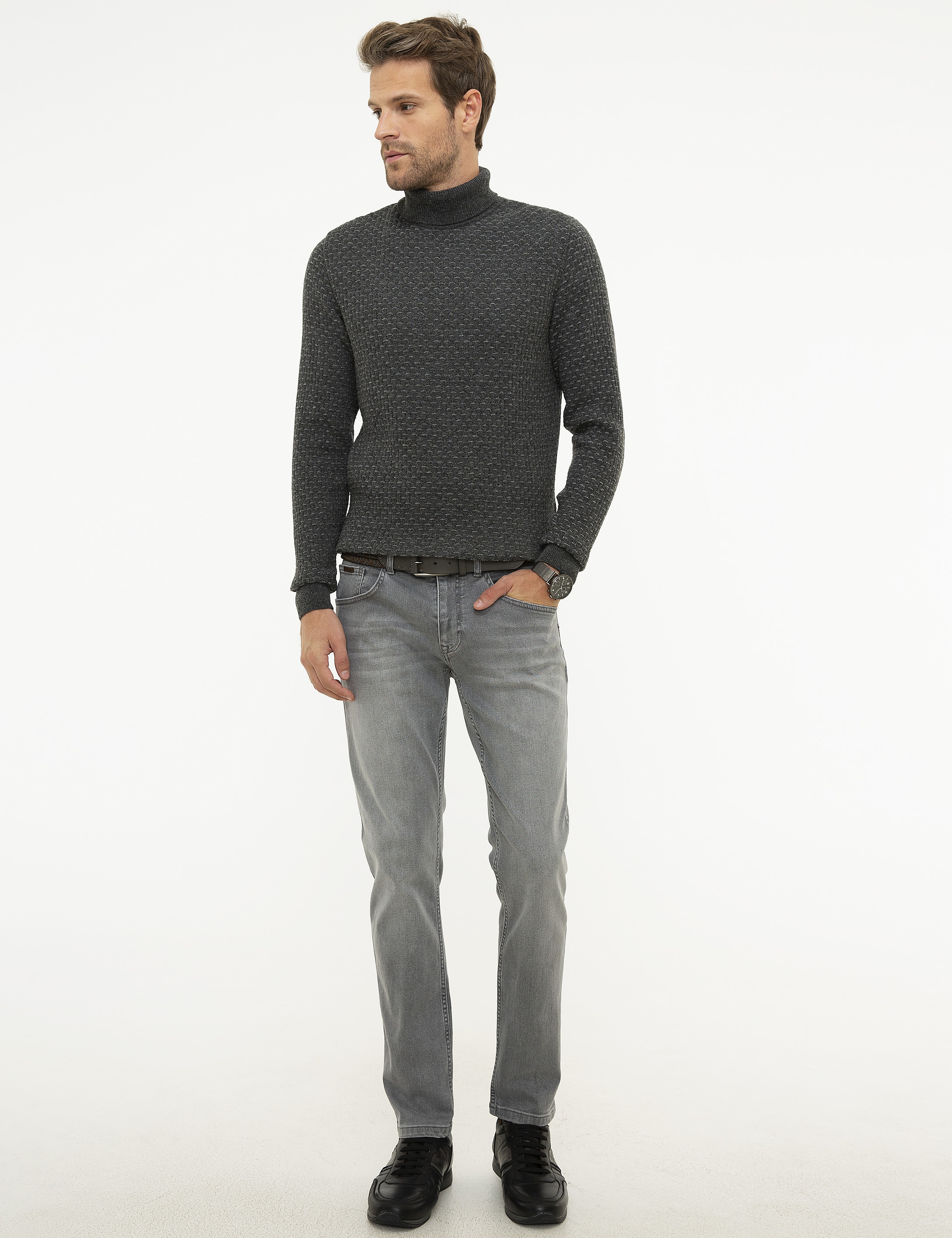Açık Gri Slim Fit Kazak