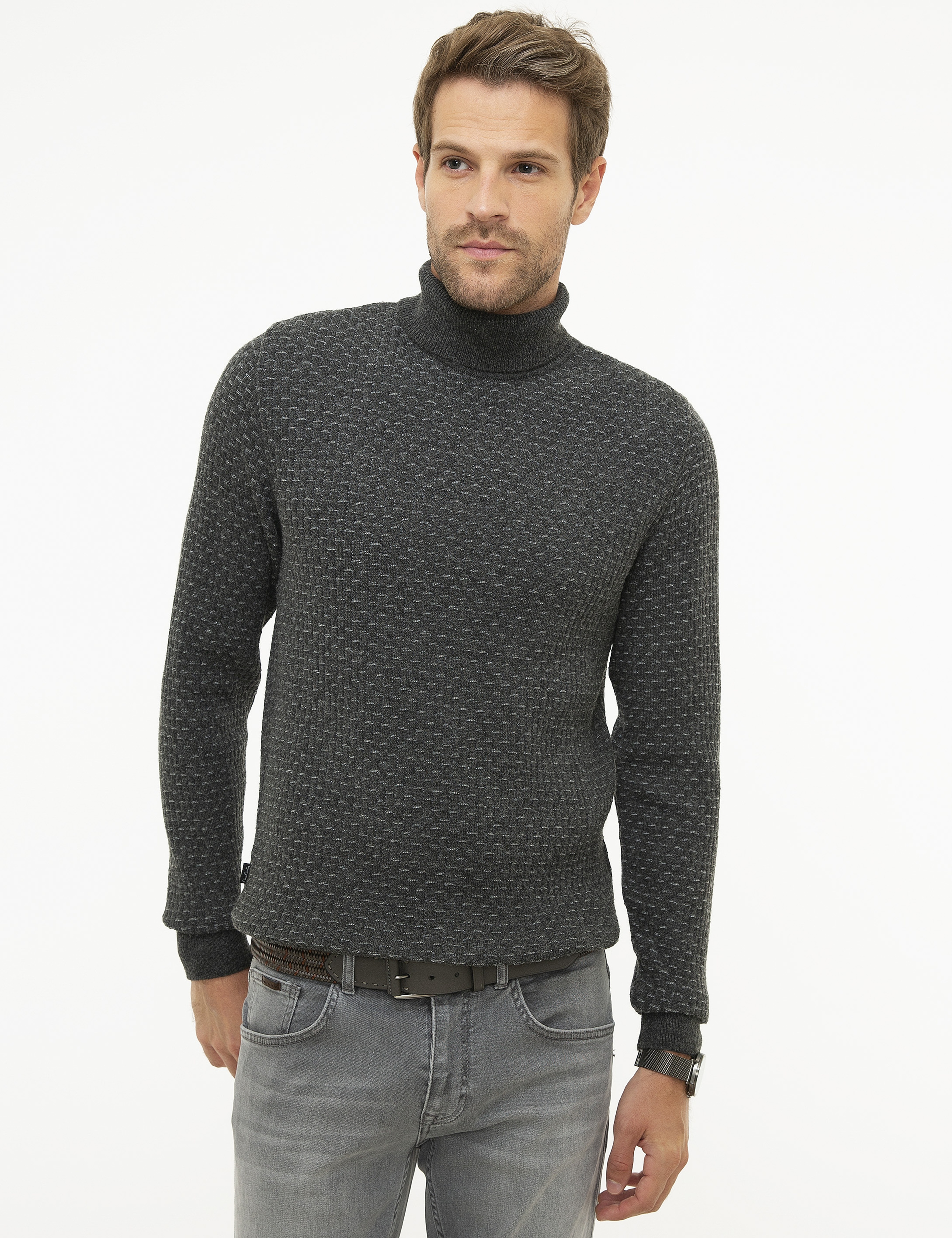 Açık Gri Slim Fit Kazak - Image 2
