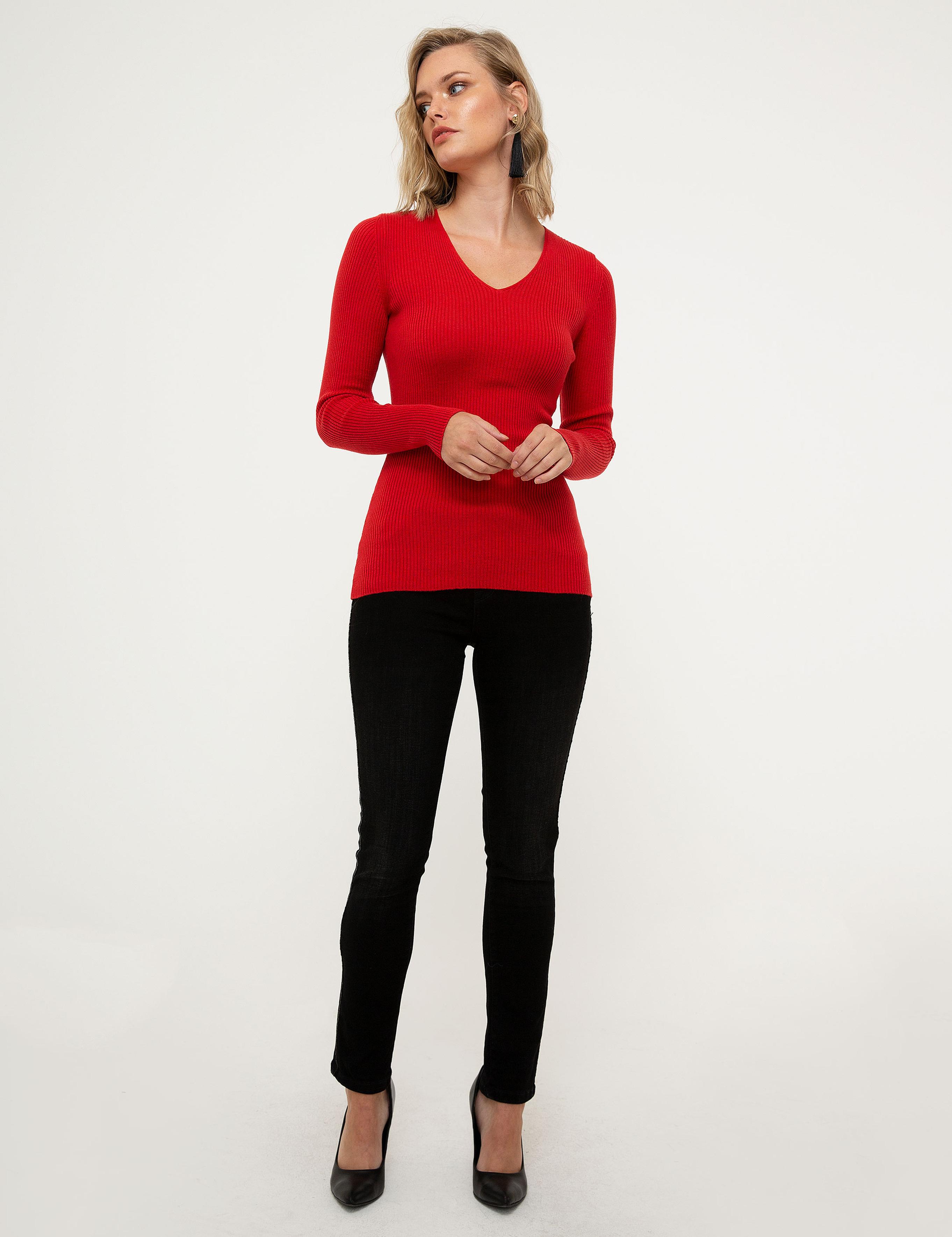 Kırmızı Slim Fit Kazak