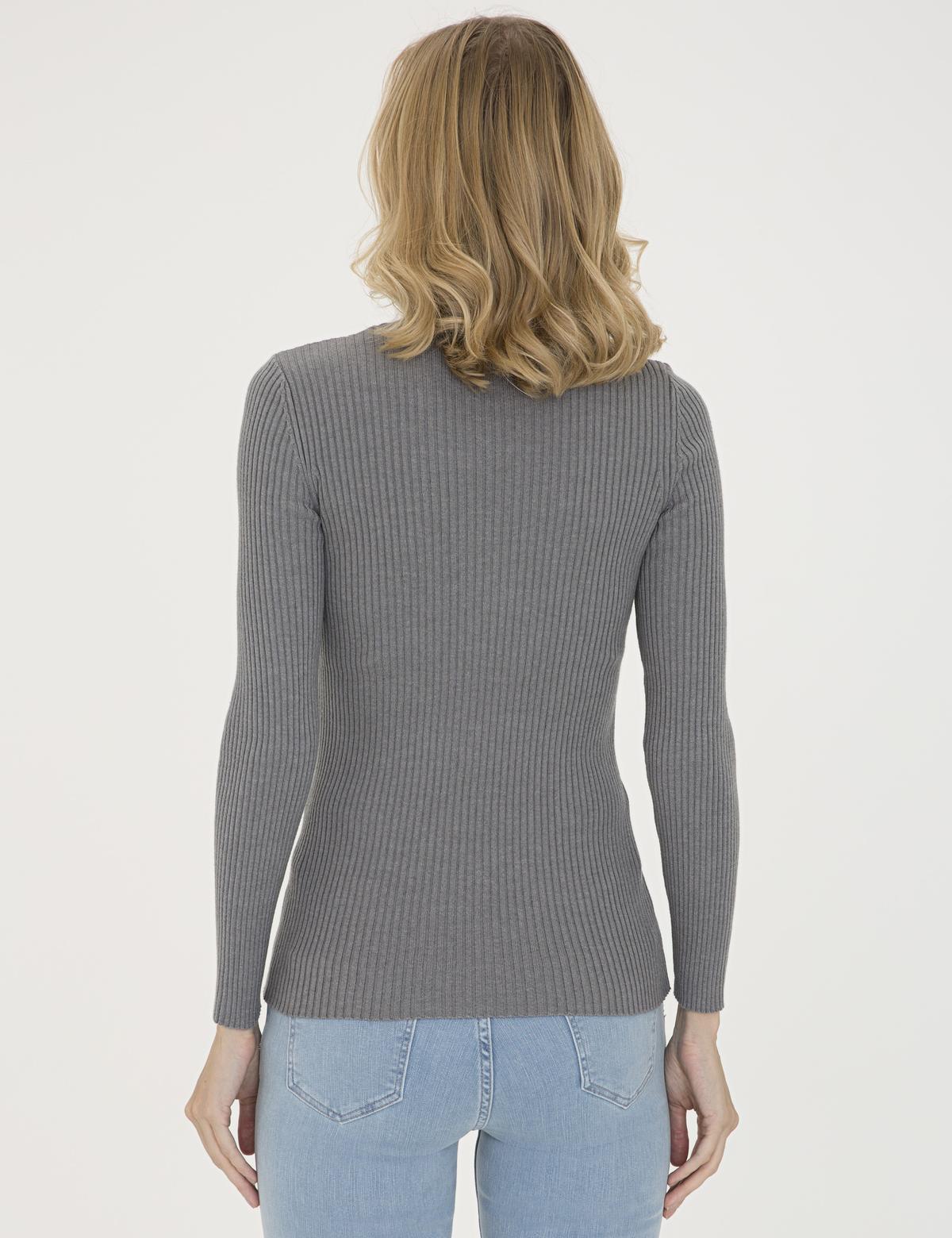 Gri Slim Fit Balıkçı Yaka Triko Kazak - 50210396003