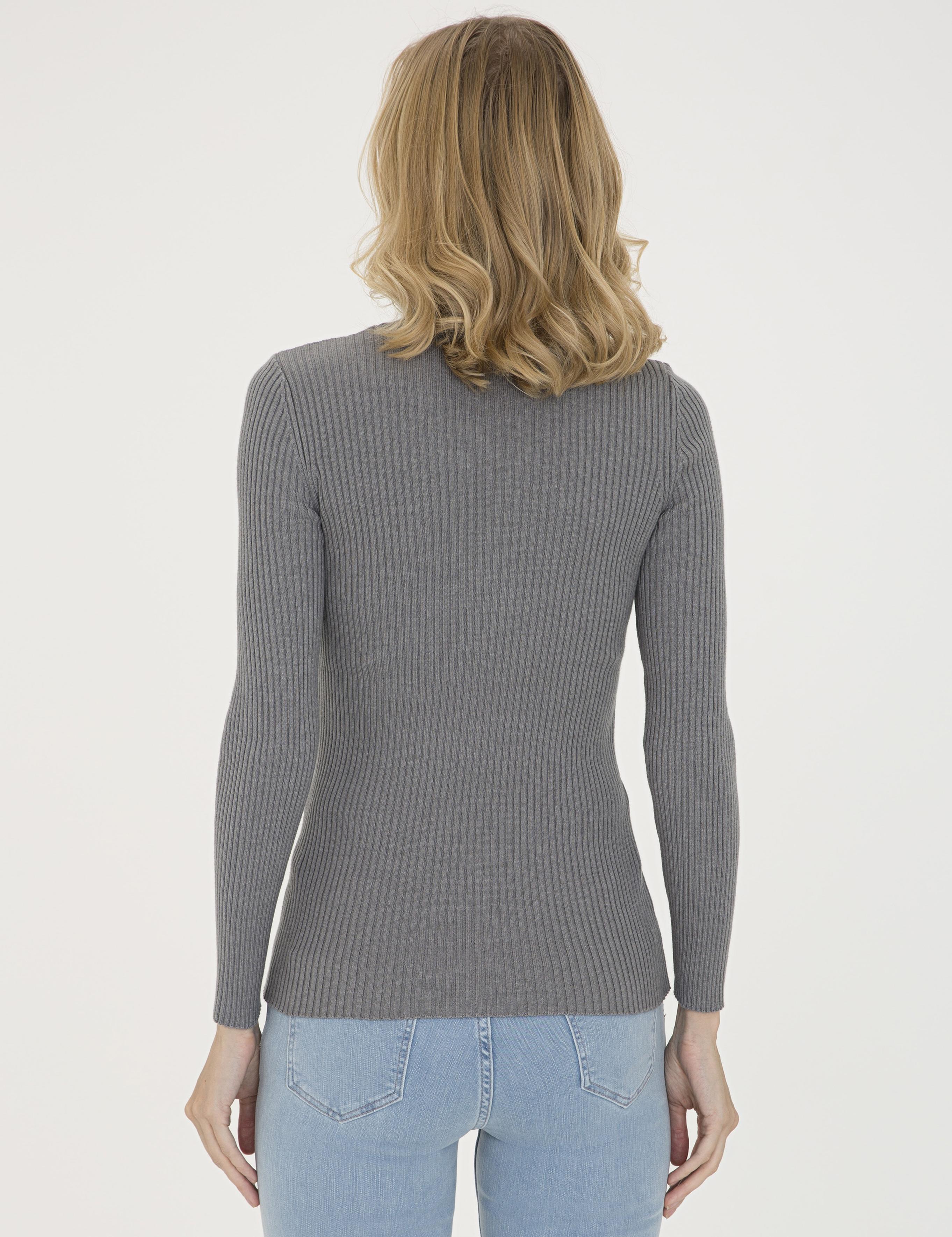 Gri Slim Fit Balıkçı Yaka Triko Kazak