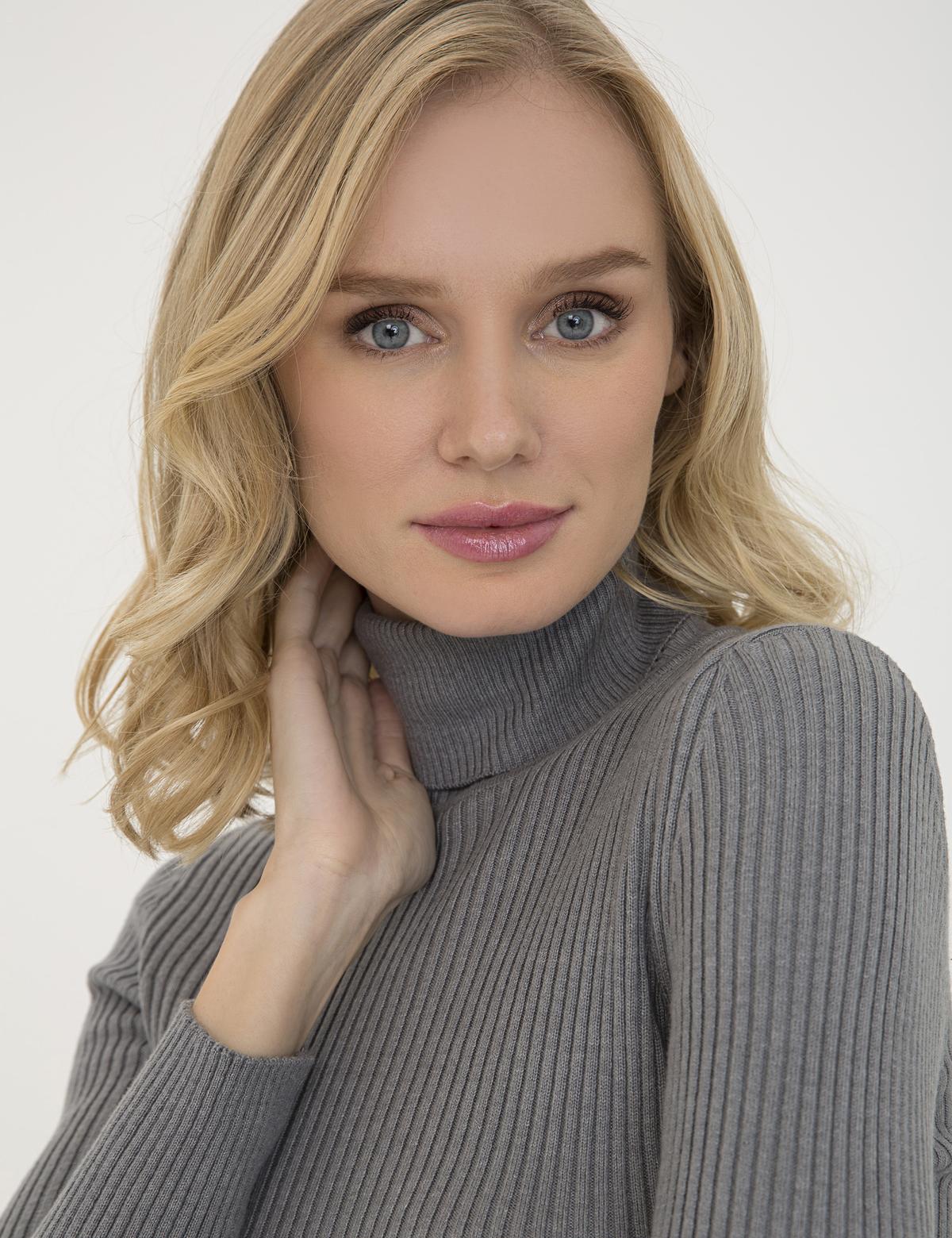 Gri Slim Fit Balıkçı Yaka Triko Kazak - 50210396003