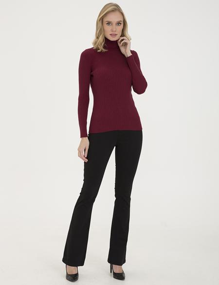 Bordo Slim Fit Balıkçı Yaka Triko Kazak - 50210396008
