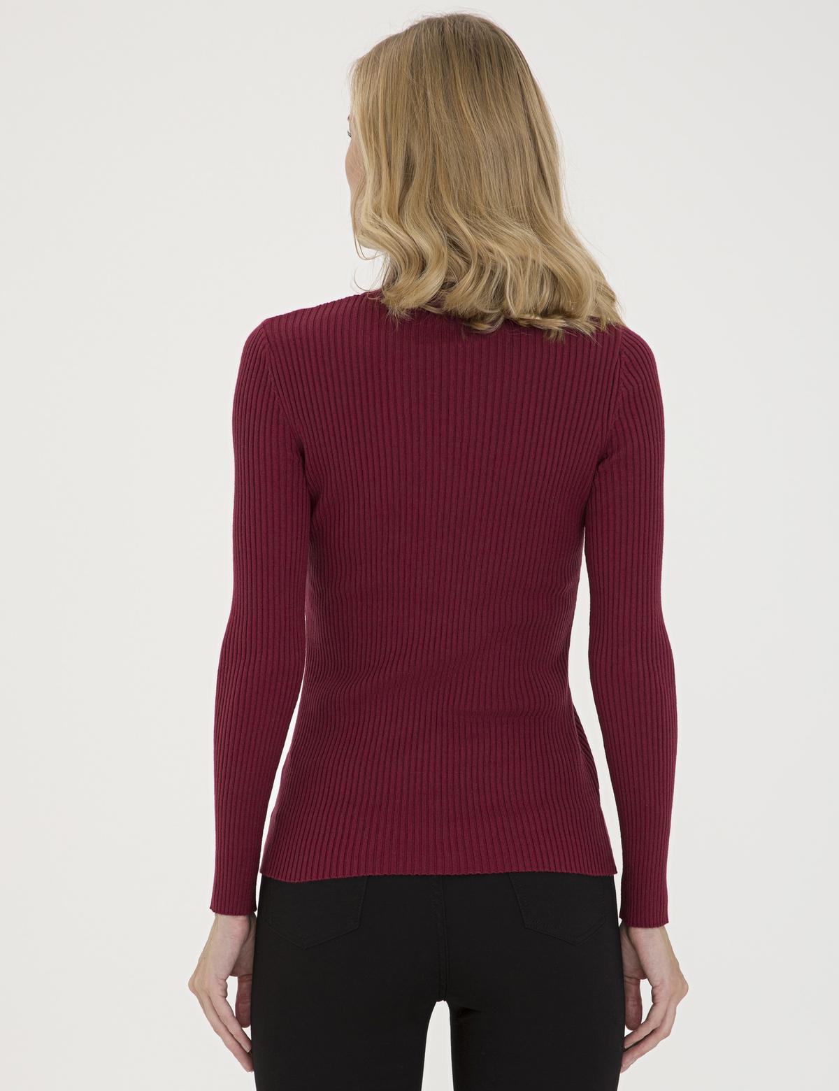 Bordo Slim Fit Balıkçı Yaka Triko Kazak - 50210396008