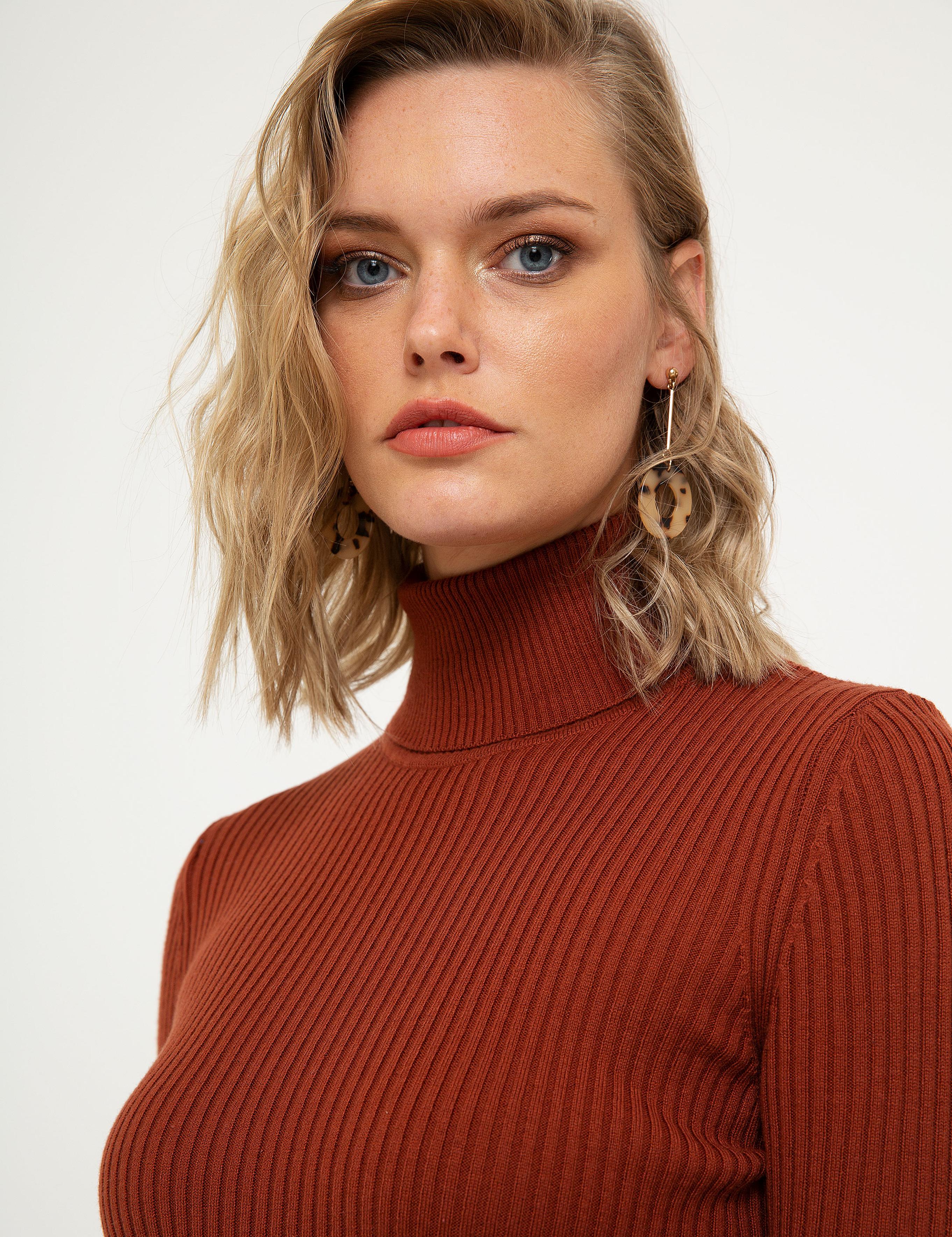 Kiremit Slim Fit Balıkçı Yaka Triko Kazak