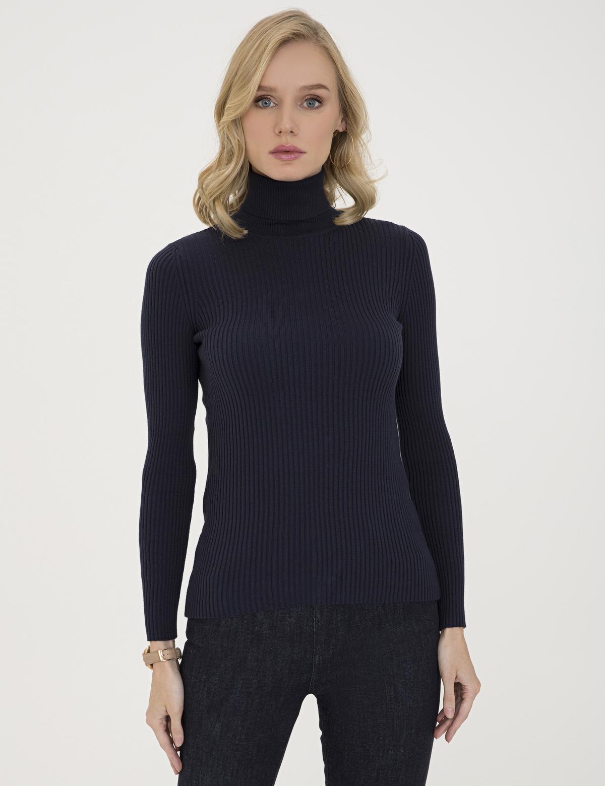 Lacivert Slim Fit Balıkçı Yaka Triko Kazak