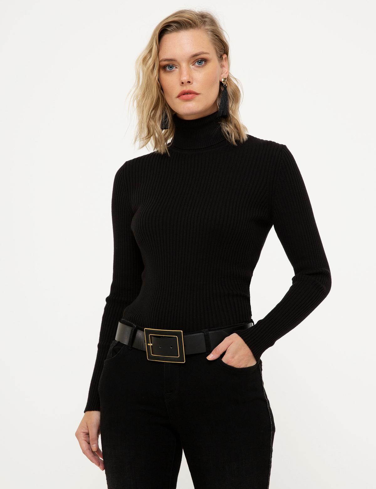 Siyah Slim Fit Kazak