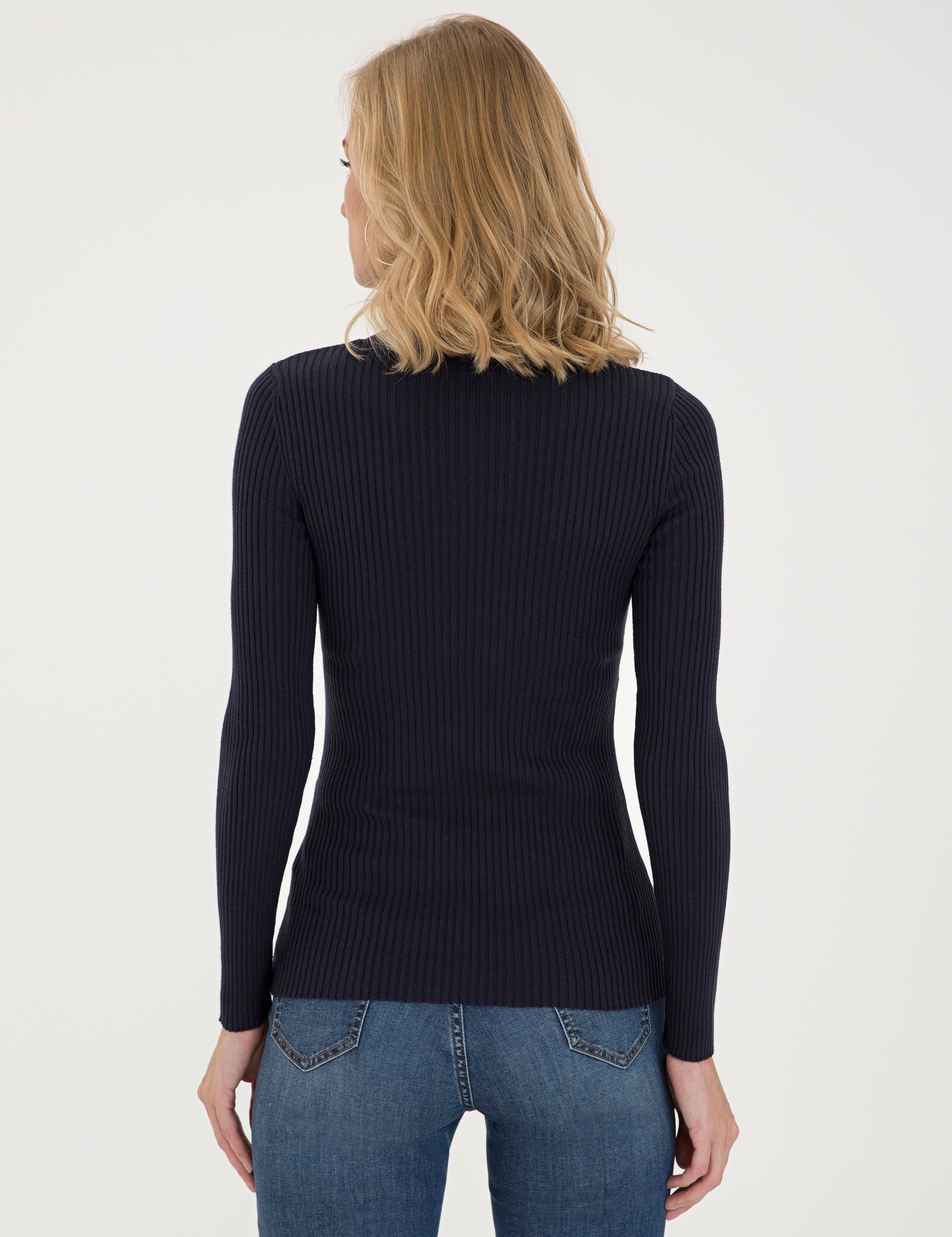 Lacivert Slim Fit Bisiklet Yaka Kazak
