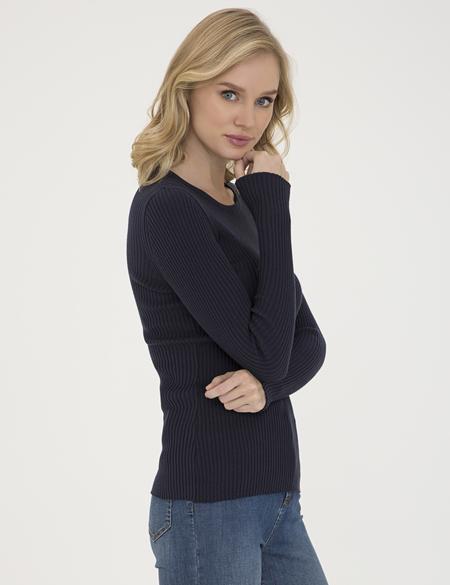 Lacivert Slim Fit Bisiklet Yaka Kazak - 50210397016