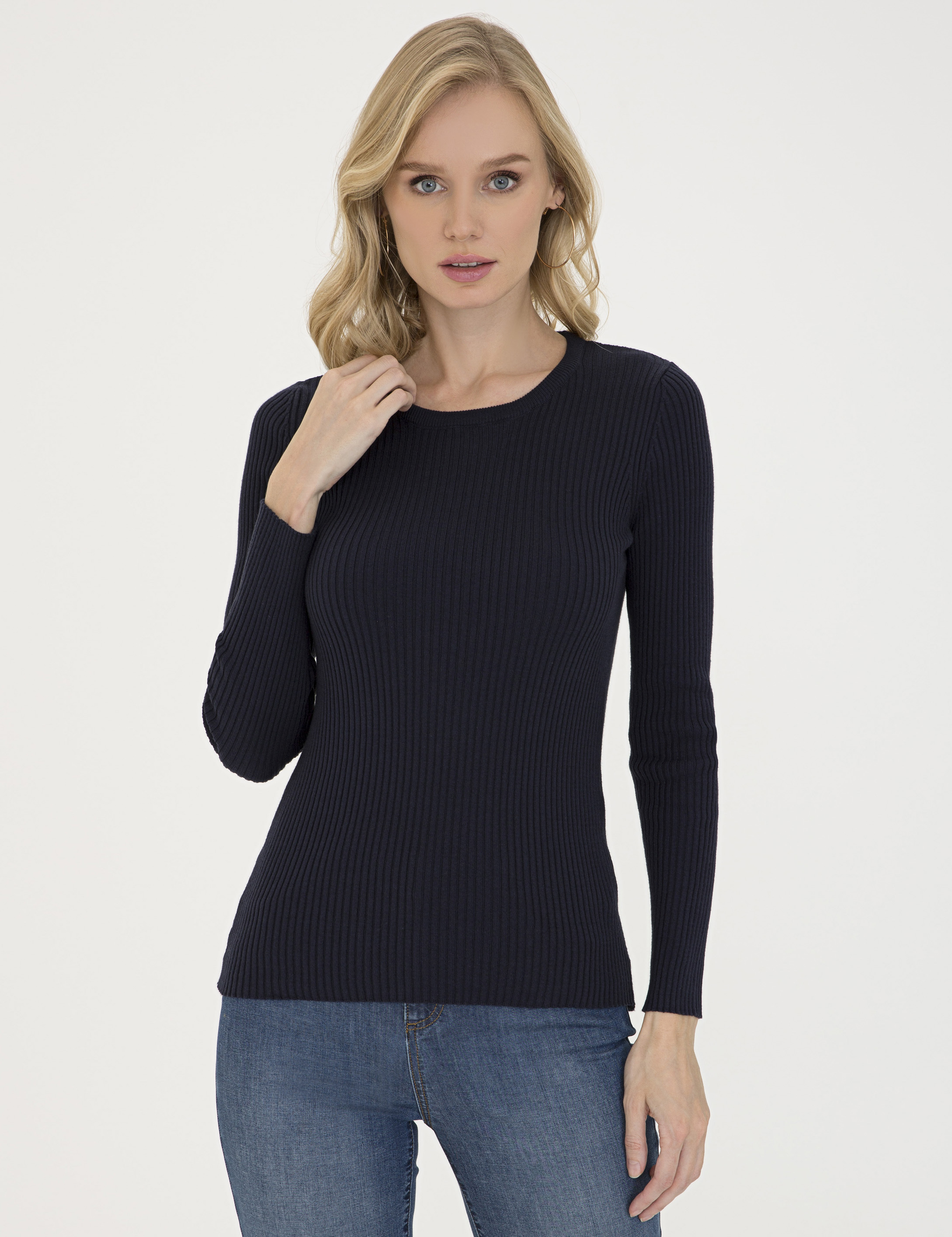 Lacivert Slim Fit Bisiklet Yaka Kazak
