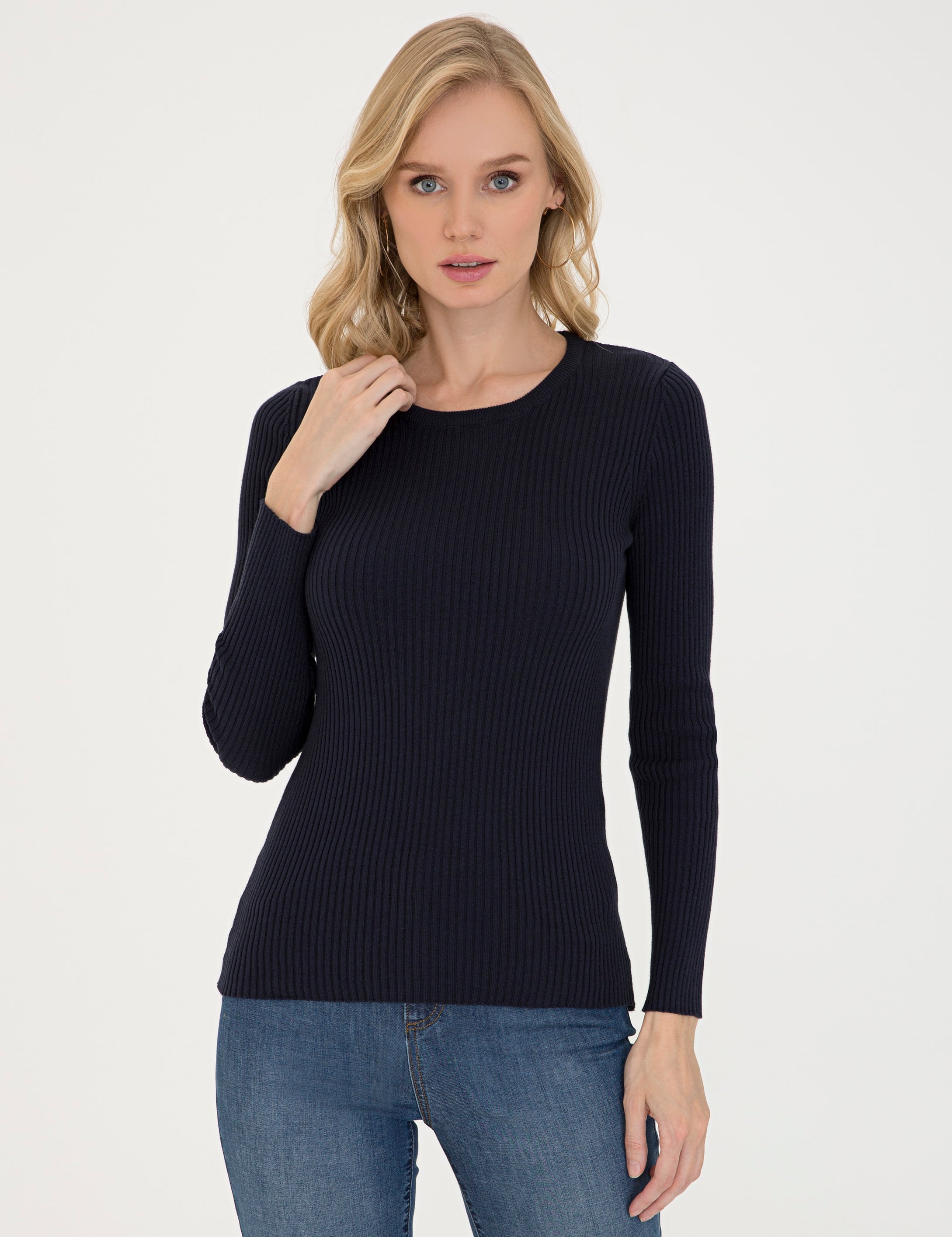 Lacivert Slim Fit Bisiklet Yaka Kazak