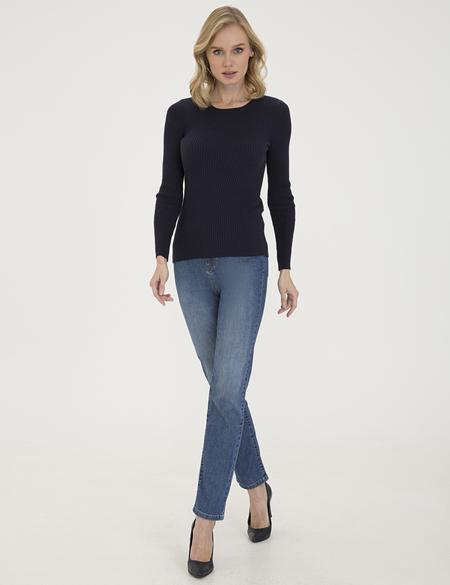 Lacivert Slim Fit Bisiklet Yaka Kazak - 50210397016