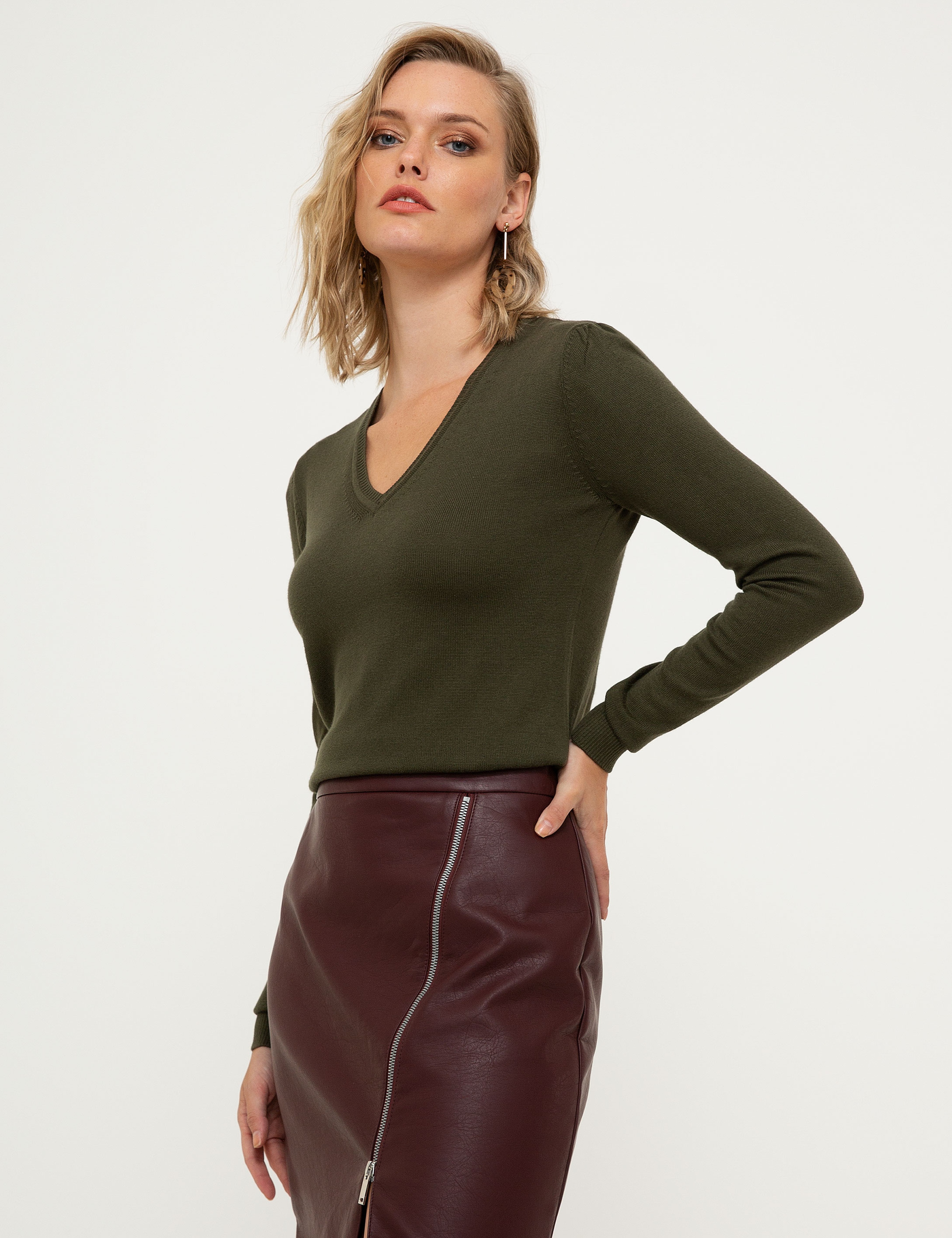 Haki Slim Fit Kazak - Image 3