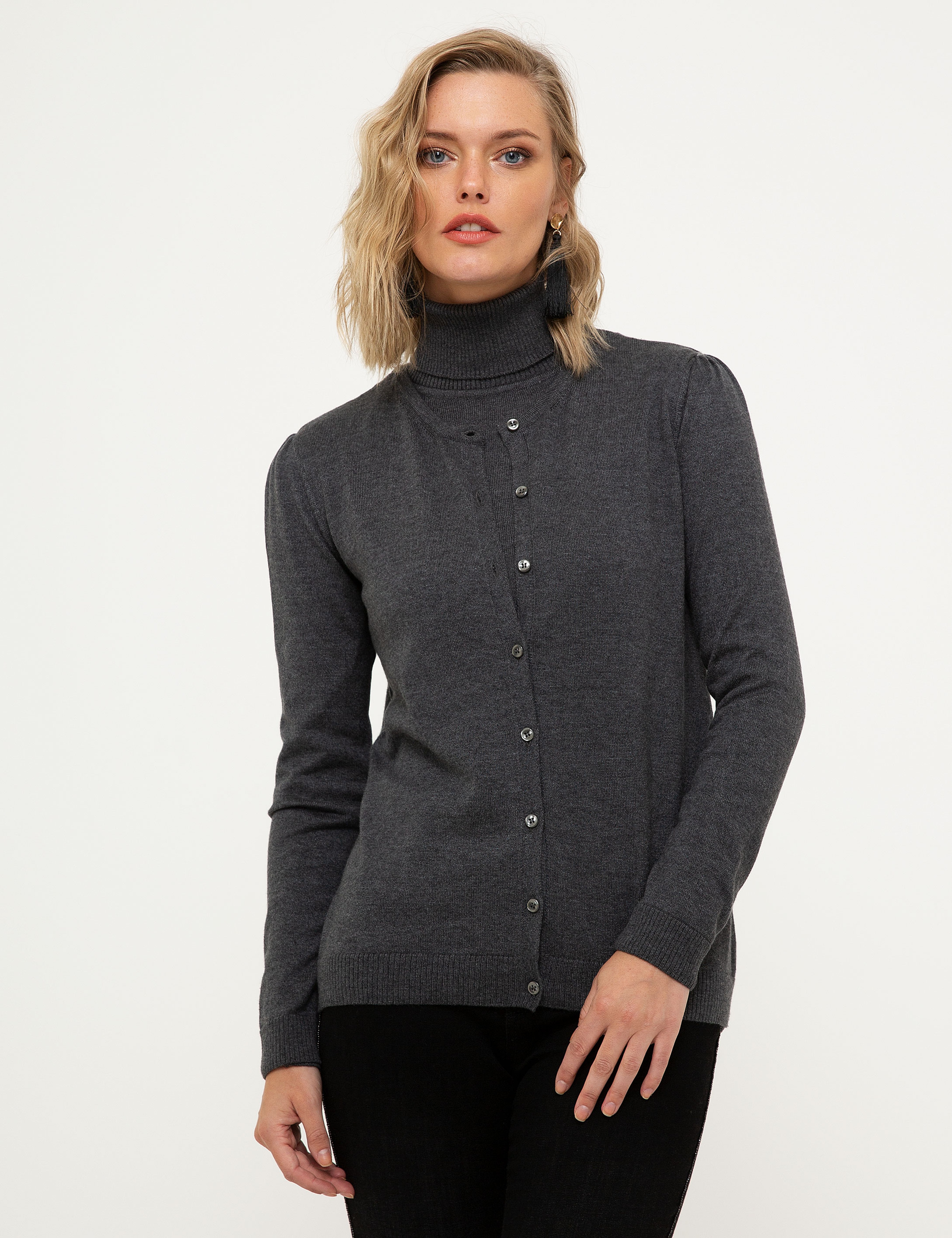 Gri Slim Fit Triko Hırka - Image 1