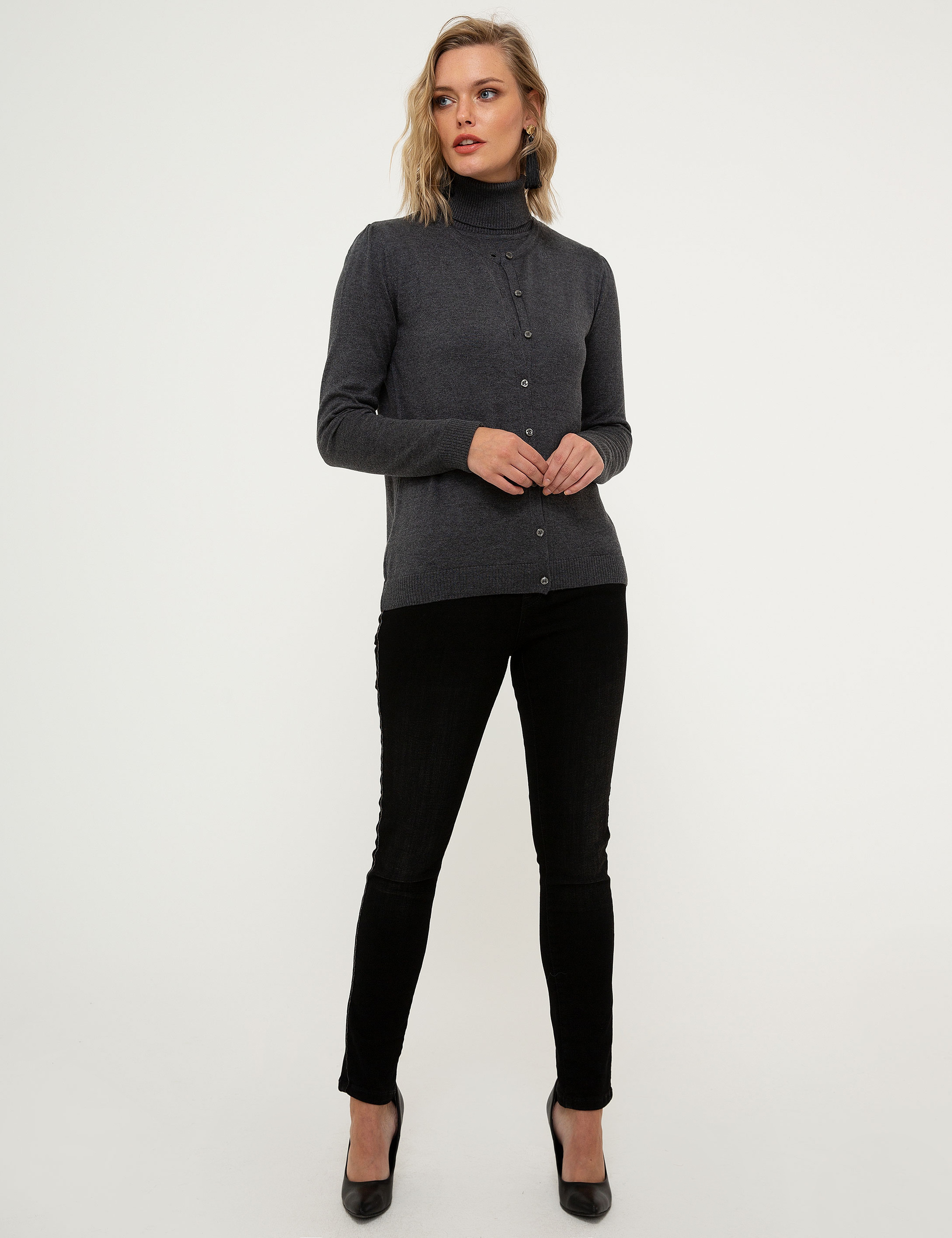 Gri Slim Fit Triko Hırka