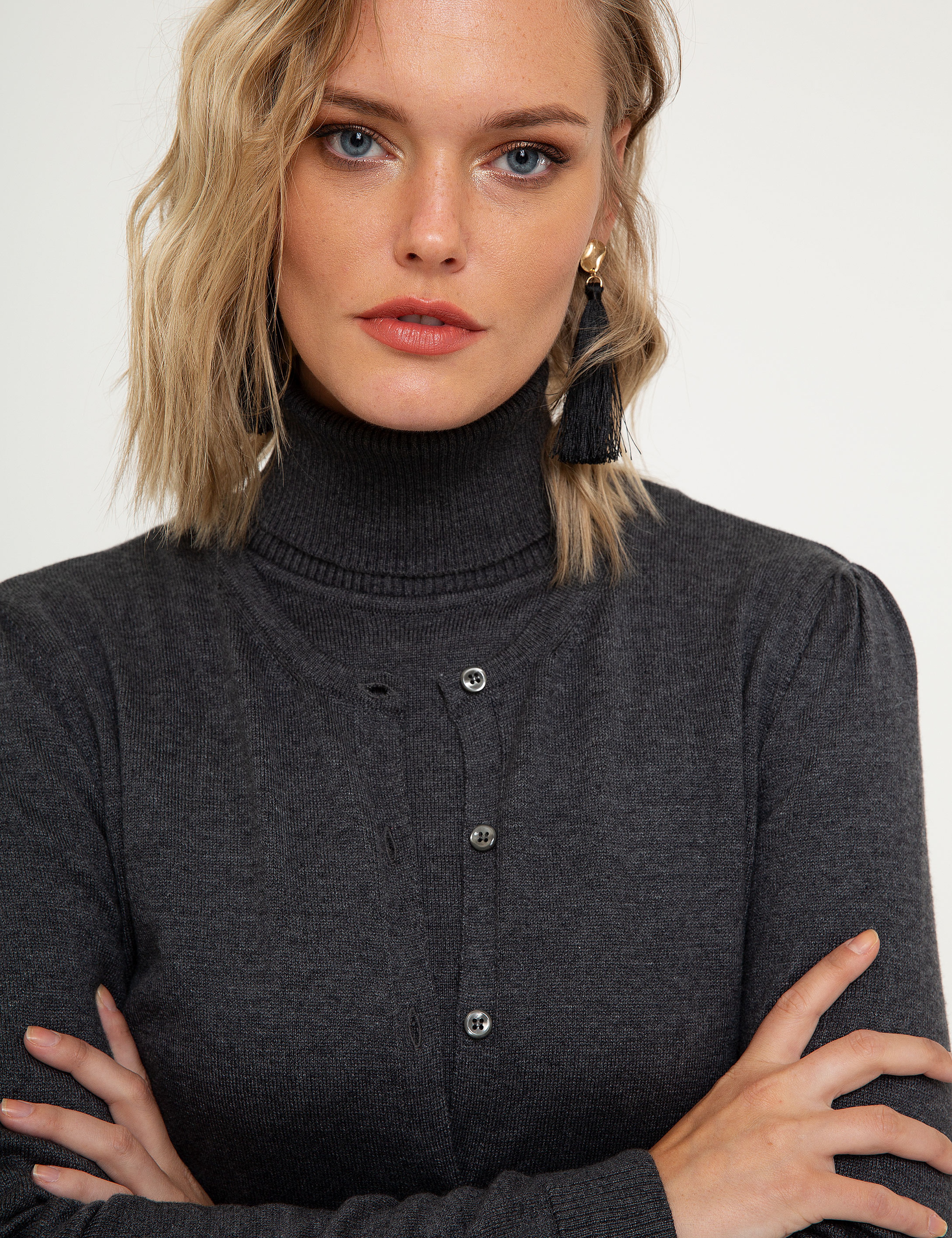Gri Slim Fit Triko Hırka - Image 2