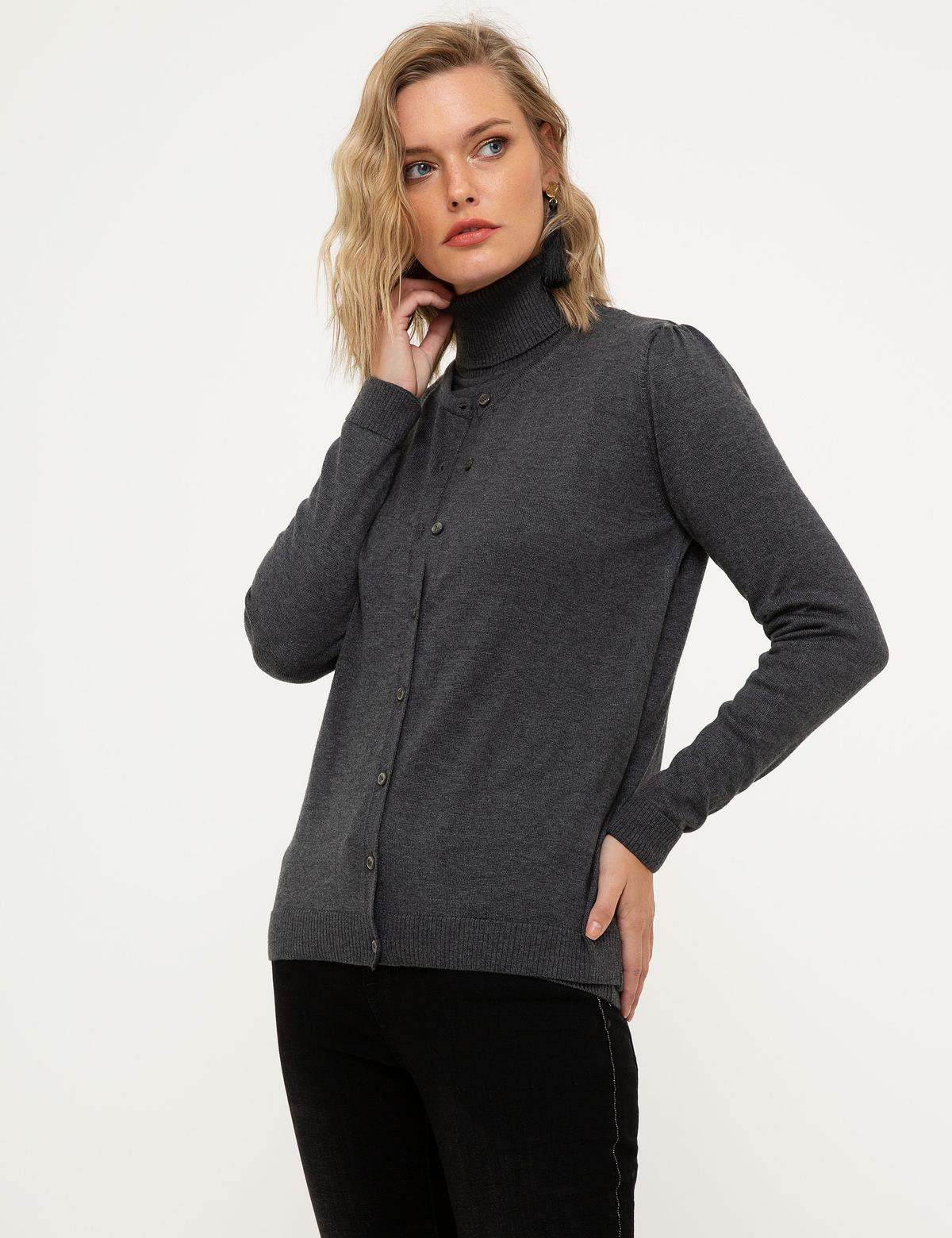 Gri Slim Fit Triko Hırka - 50210427012