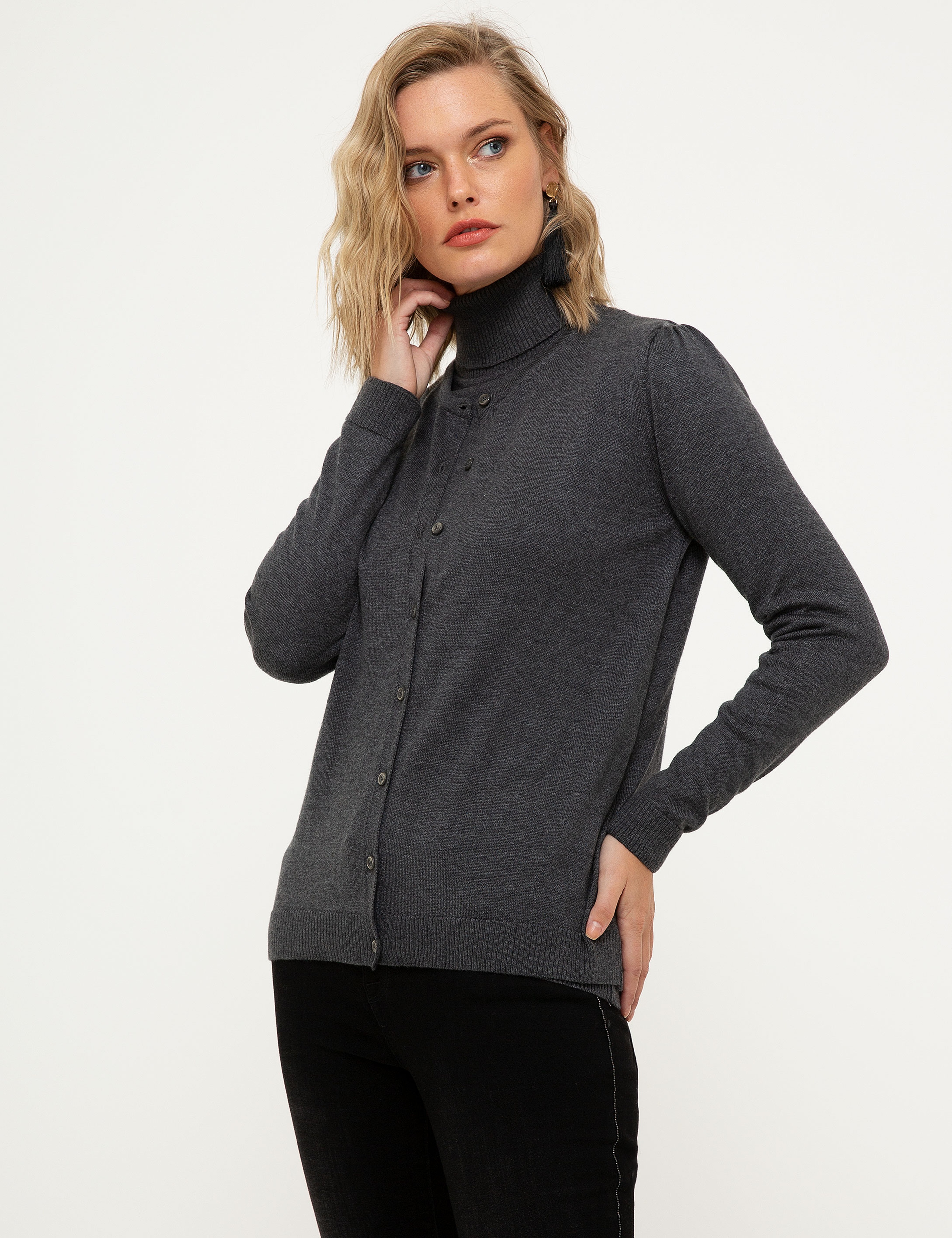 Gri Slim Fit Triko Hırka - Image 3