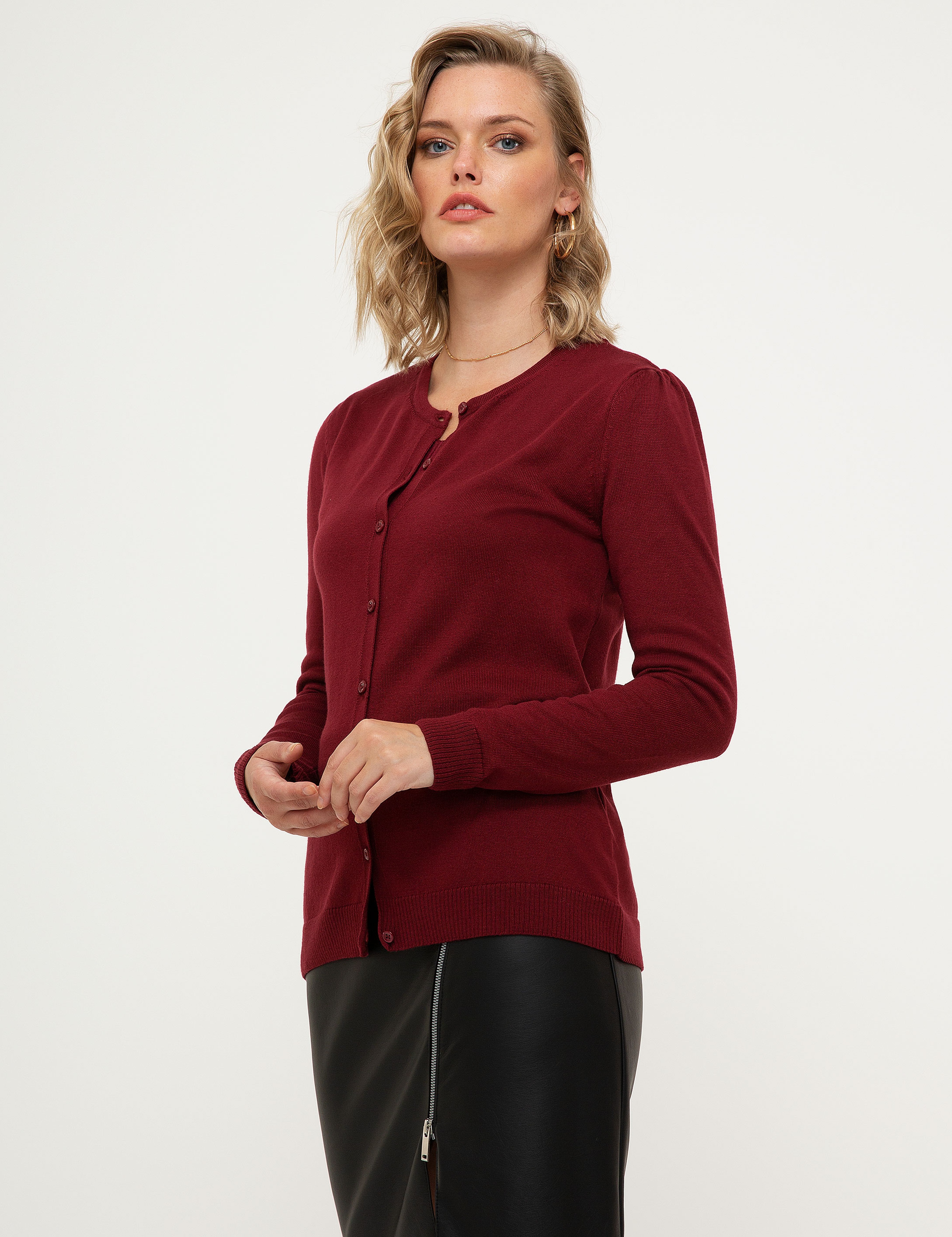 Bordo Slim Fit Triko Hırka - Image 3