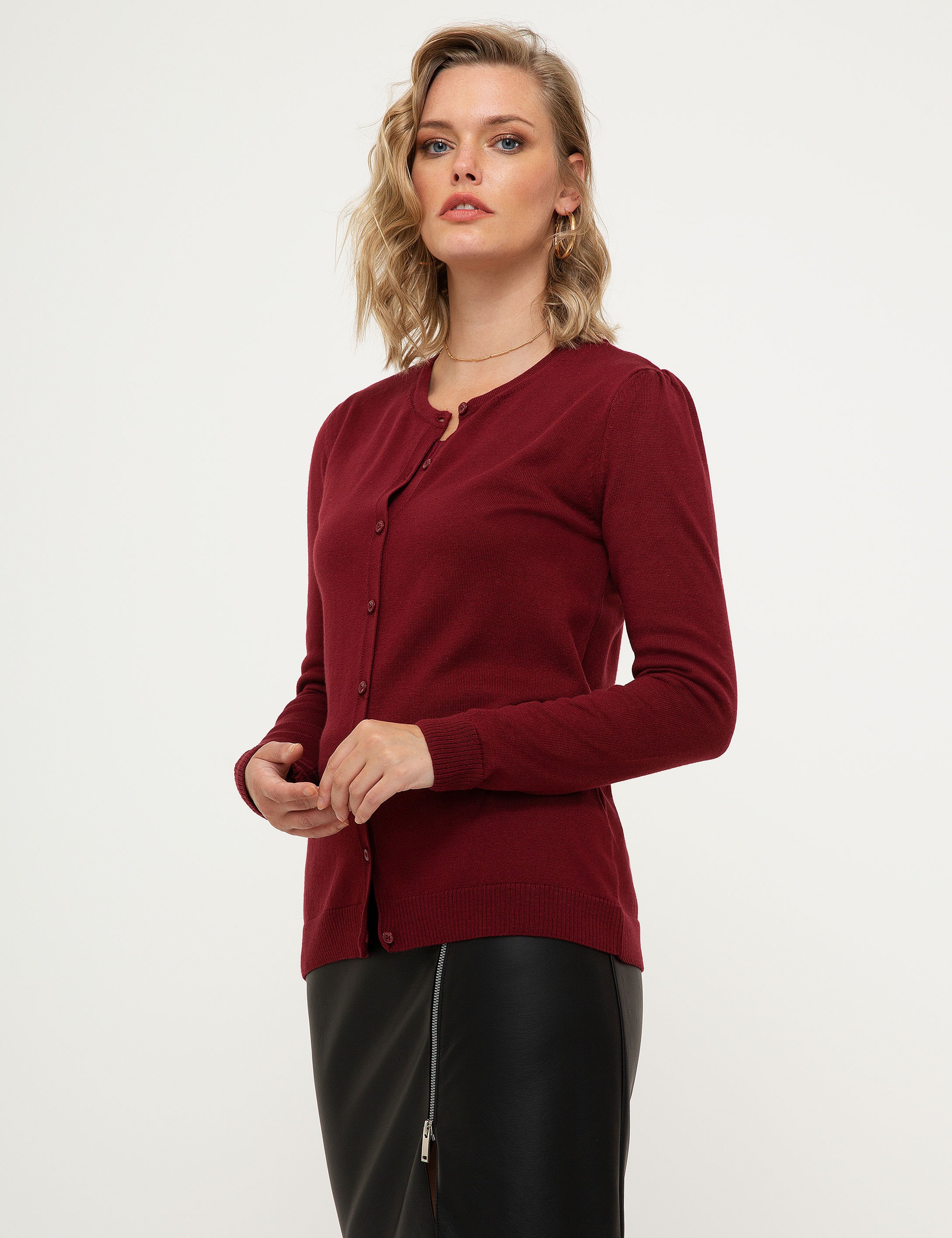 Bordo Slim Fit Triko Hırka