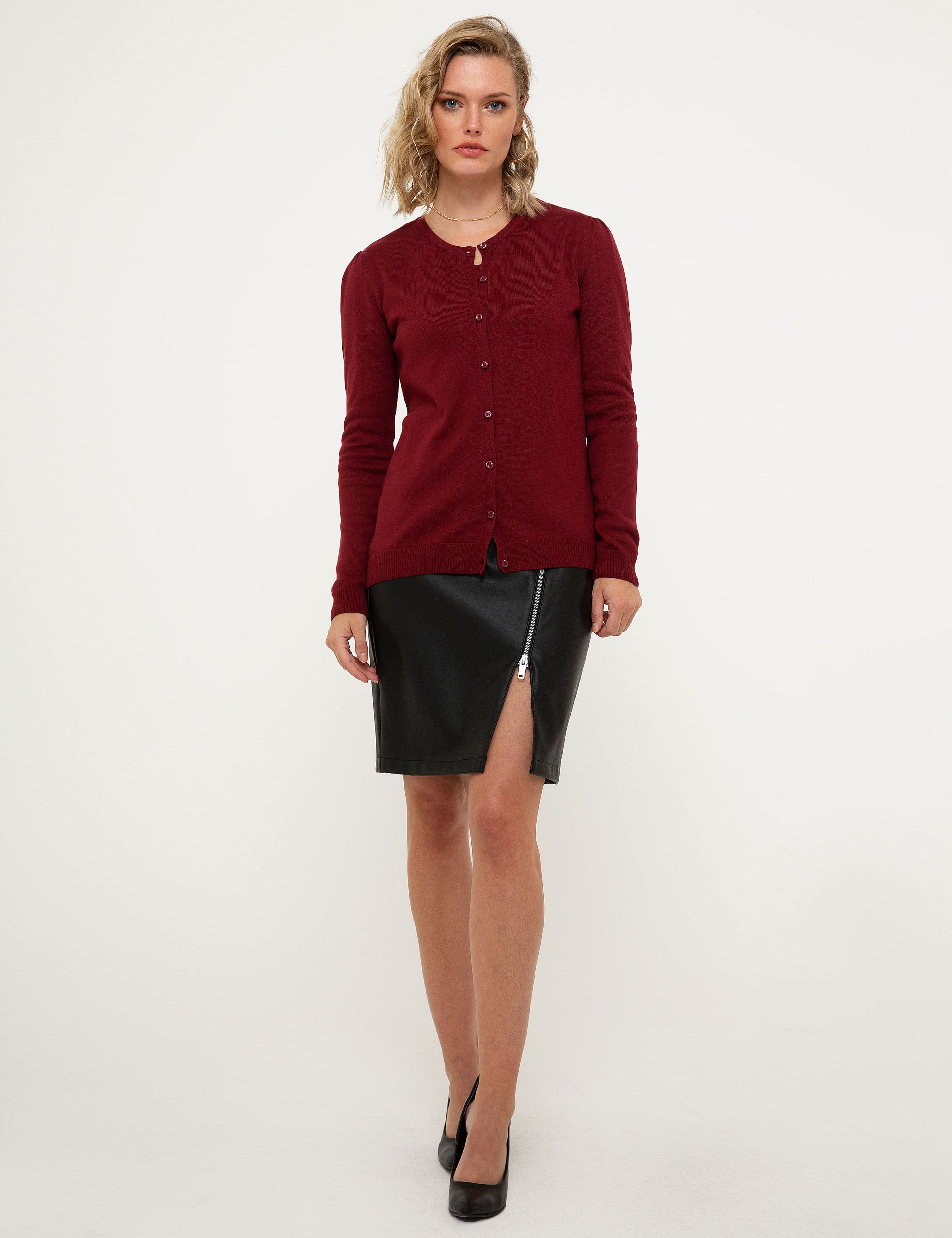 Bordo Slim Fit Triko Hırka - Image 5