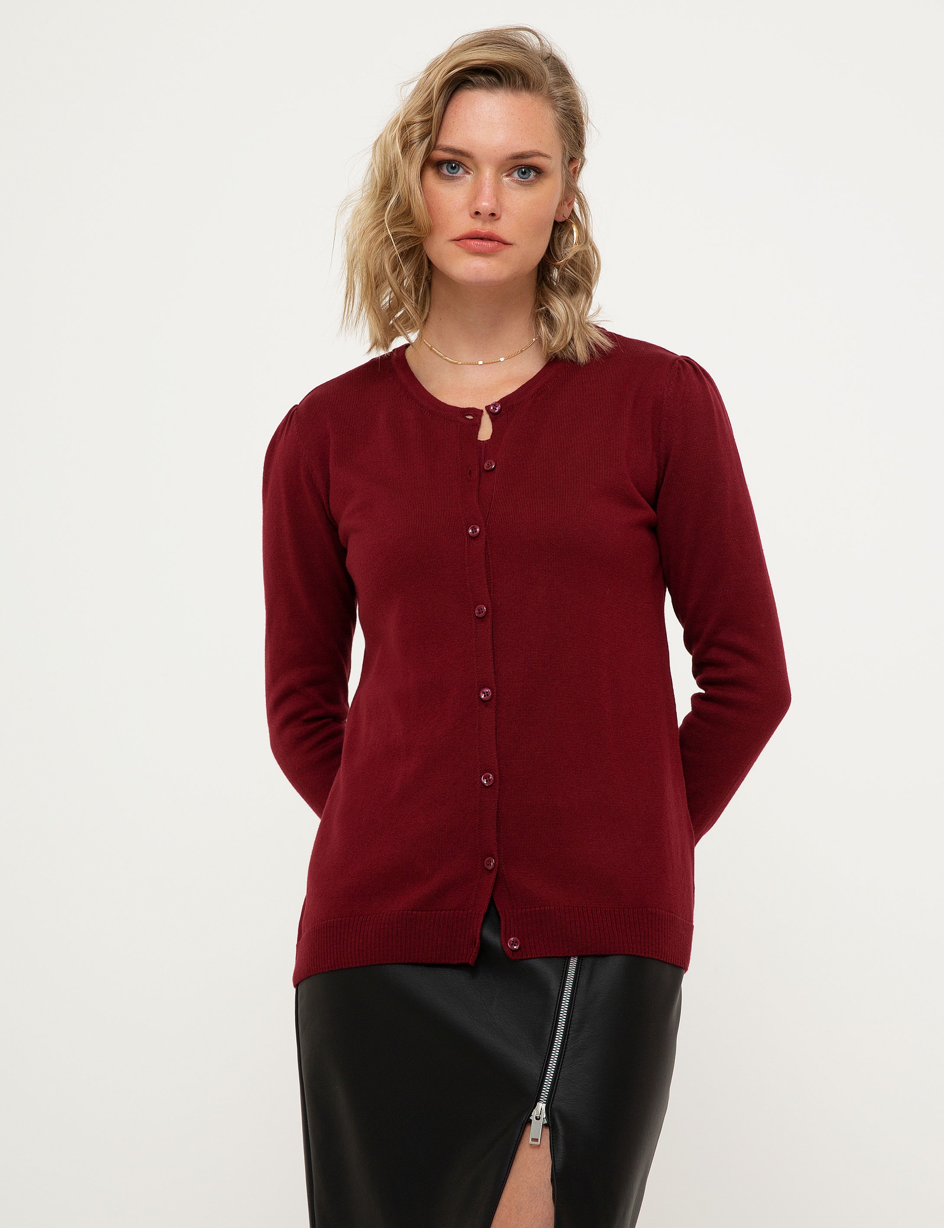 Bordo Slim Fit Triko Hırka - Image 2