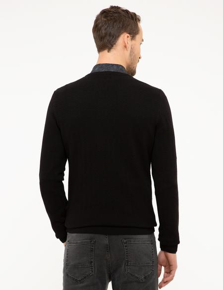 Siyah Slim Fit V Yaka Triko Kazak - 50210687014