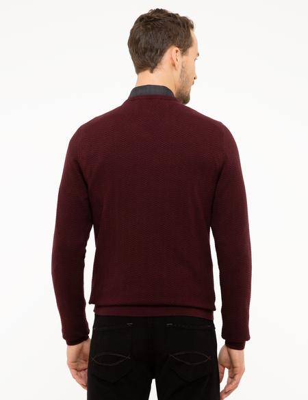 Bordo Slim Fit V Yaka Triko Kazak - 50210687034