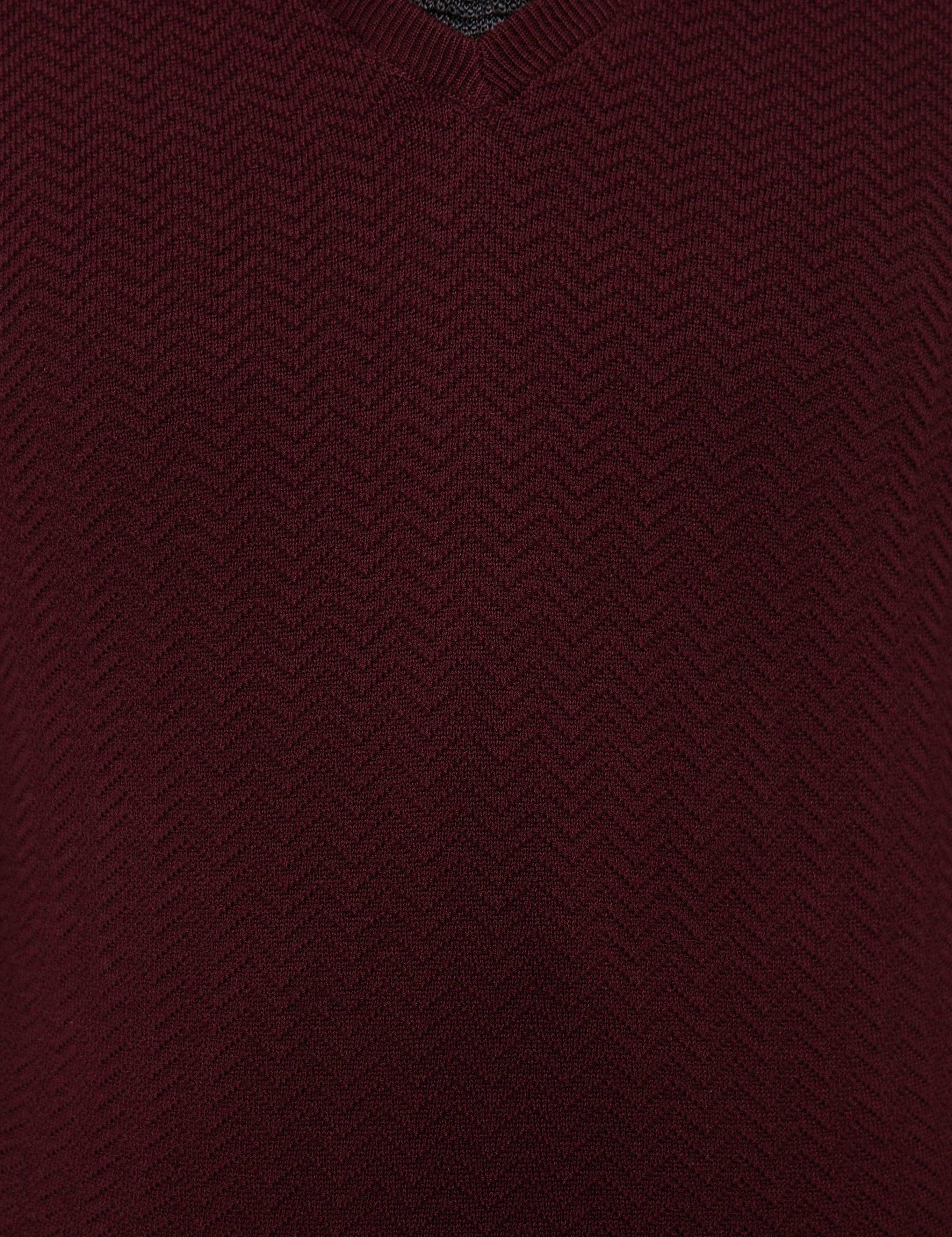 Bordo Slim Fit V Yaka Triko Kazak